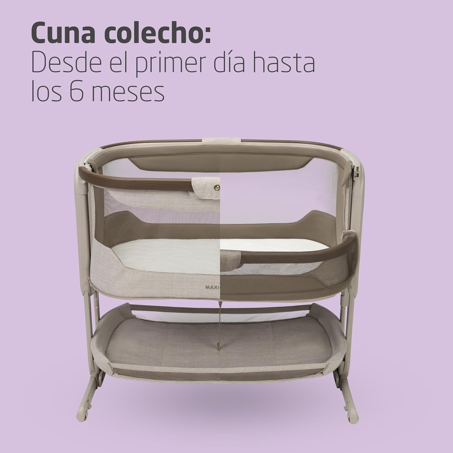 Maxi-Cosi Iora Select Cuna Colecho, 0–6 Meses (9 kg), Cuna Colecho Mecedora Plegable en 1 Paso, Colchón CloudCore 3 cm, 5 Niv