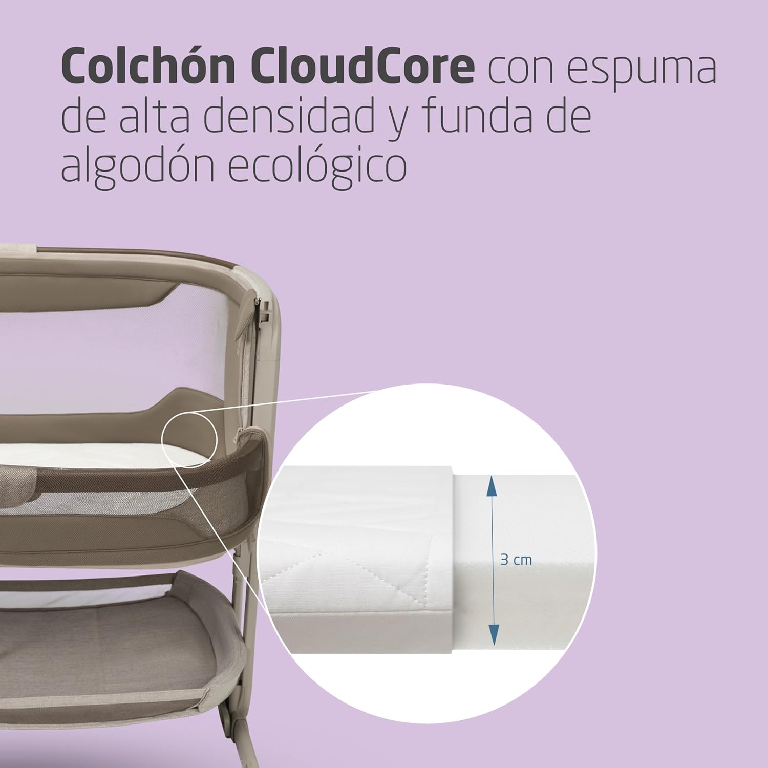 Maxi-Cosi Iora Select Cuna Colecho, 0–6 Meses (9 kg), Cuna Colecho Mecedora Plegable en 1 Paso, Colchón CloudCore 3 cm, 5 Niv