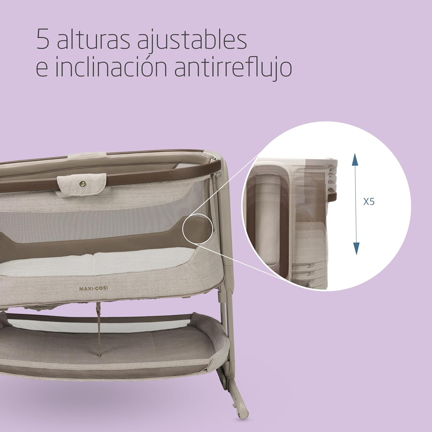 Maxi-Cosi Iora Select Cuna Colecho, 0–6 Meses (9 kg), Cuna Colecho Mecedora Plegable en 1 Paso, Colchón CloudCore 3 cm, 5 Niv