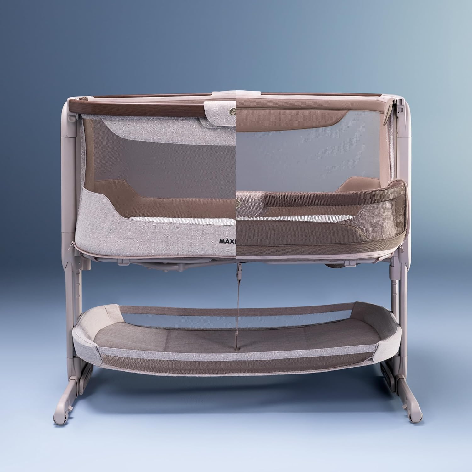 Maxi-Cosi Iora Select Cuna Colecho, 0–6 Meses (9 kg), Cuna Colecho Mecedora Plegable en 1 Paso, Colchón CloudCore 3 cm, 5 Niv