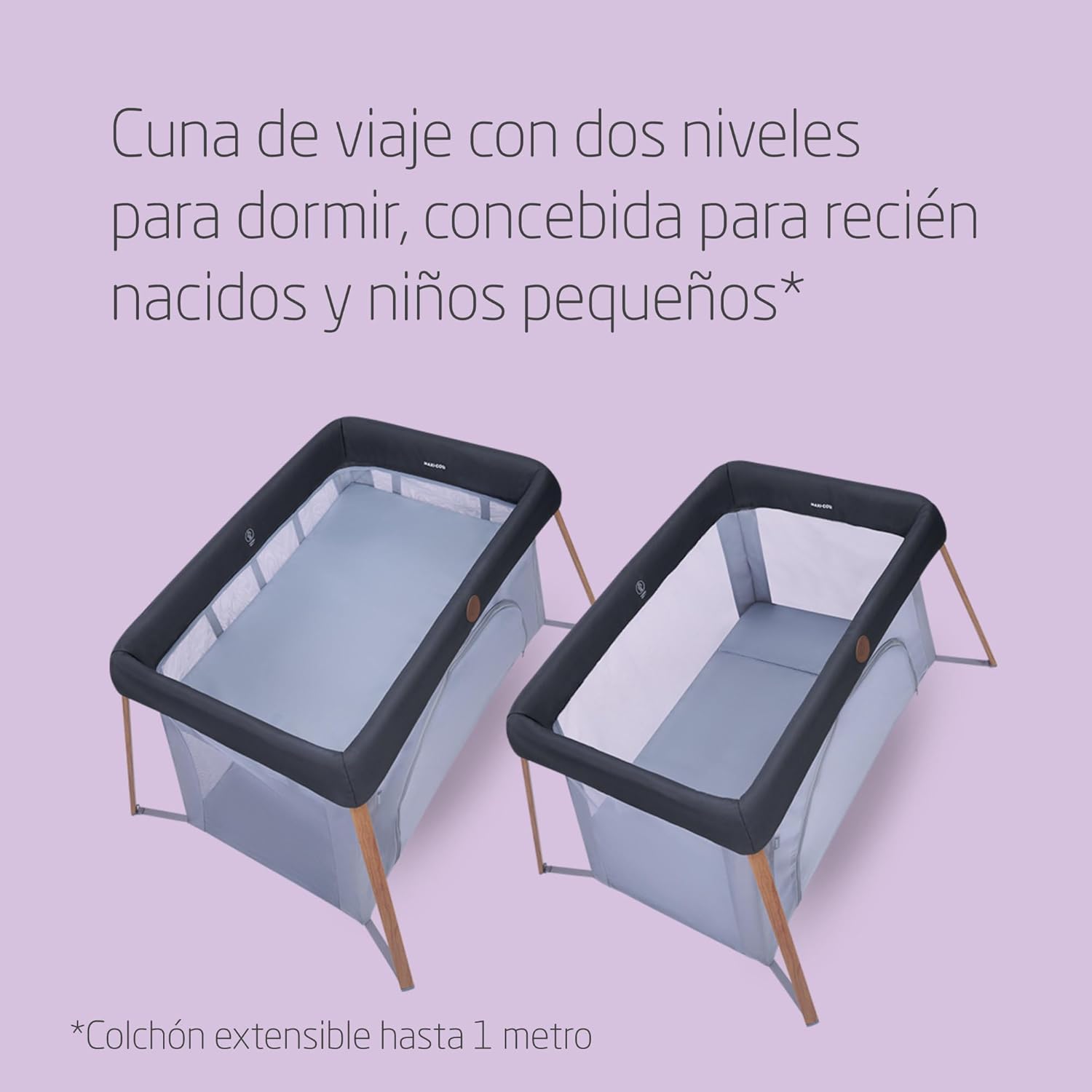Maxi-Cosi Iris2, 2 en 1 Cuna de Viaje Bebé, de 0 a 3 Años, 0-15 kg, Cuna Bebé, 2 Niveles para Dormir, Ventana Lateral de Entr