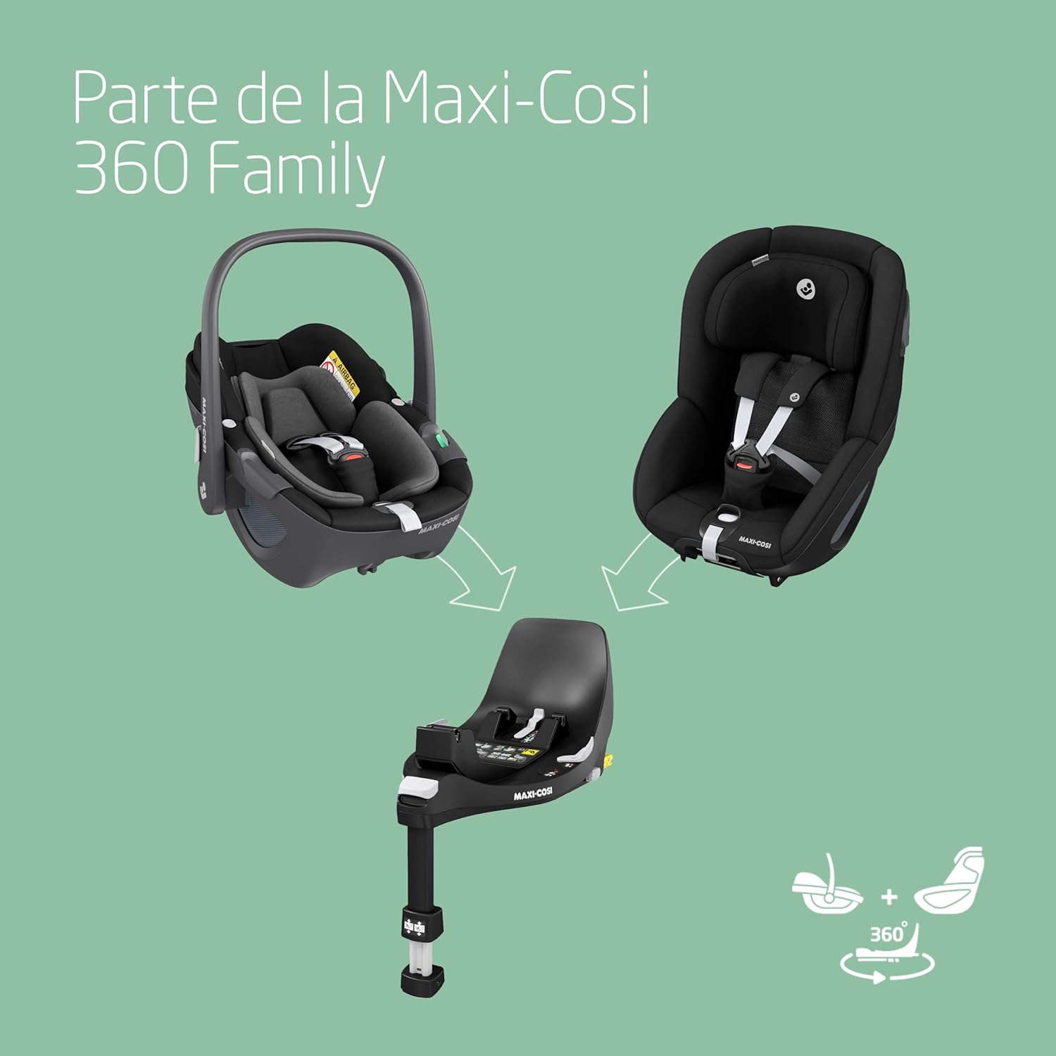 Maxi-Cosi Pearl 360 silla coche bebe i-Size, silla coche 360 giratoria para bebé y niño ISOFIX, 3 meses - 4 años (61-105 cm),