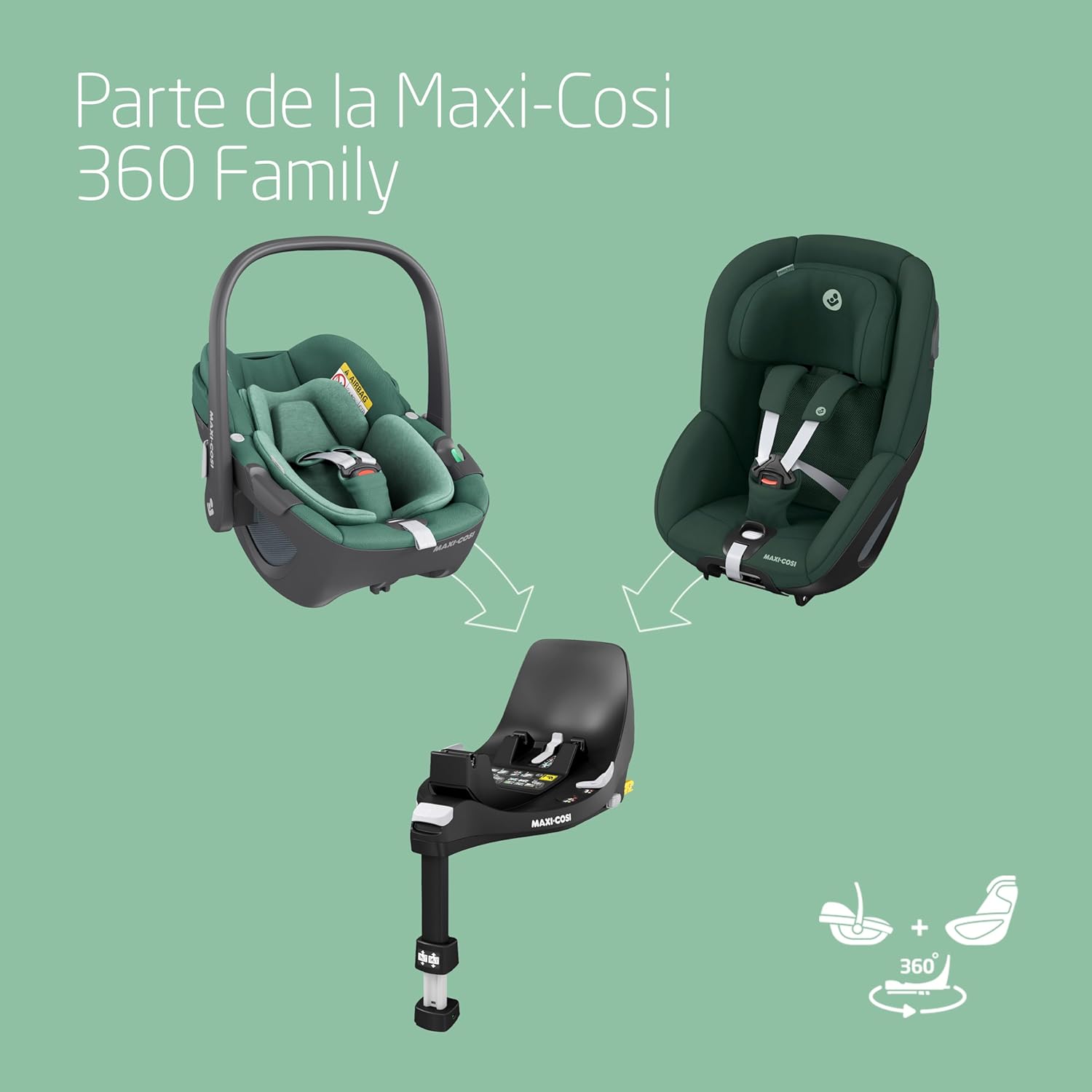 Maxi-Cosi Pearl 360 Silla Coche Bebe i-Size, Silla Coche 360 Giratoria para Bebé y Niño ISOFIX , 3 Meses a 4 Años (61-105 cm)