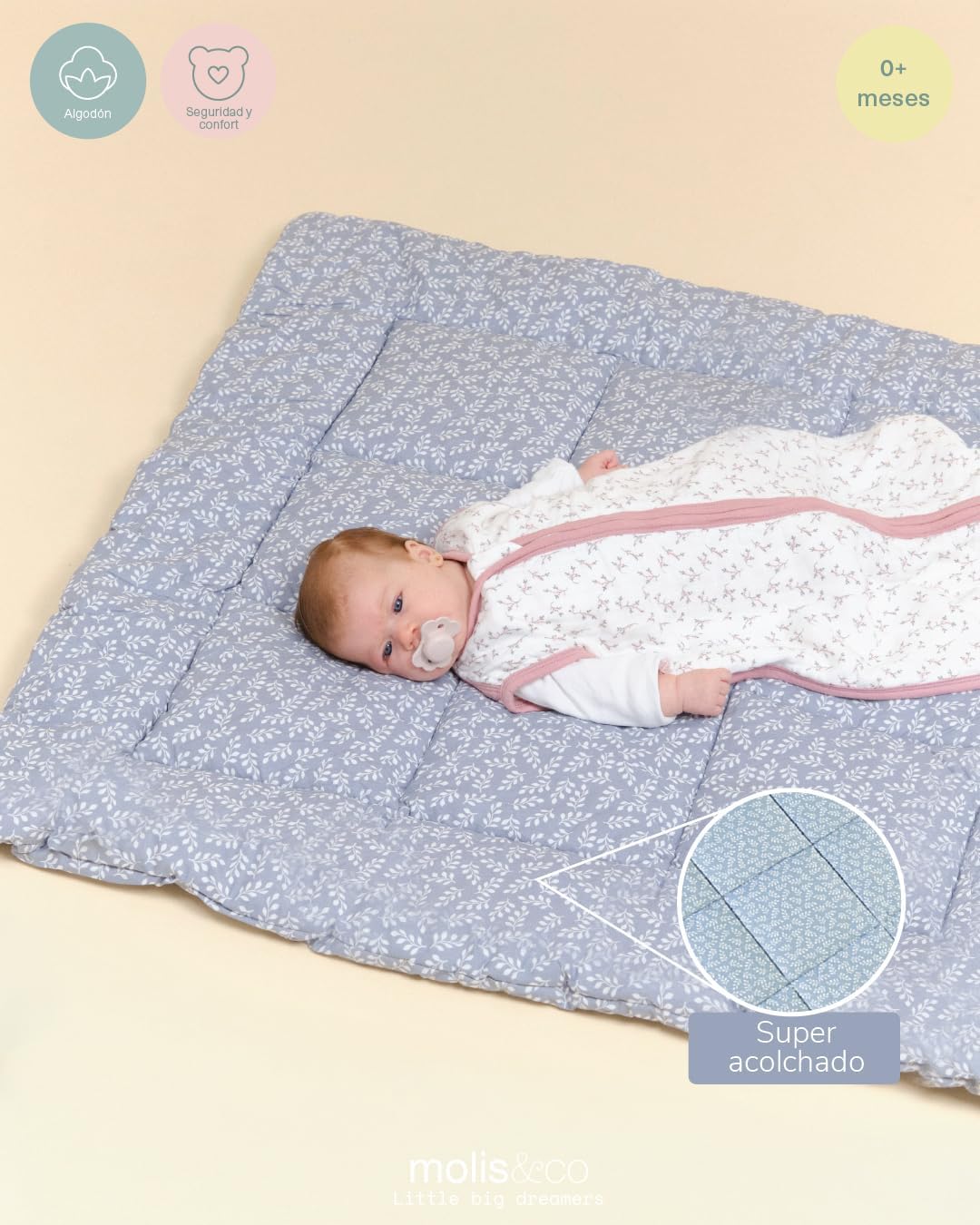 molis&co. Alfombra de Gateo para bebé. Alfombra Infantil 100x100cm plegable, portátil, Tapete de suelo para niños pequeños y