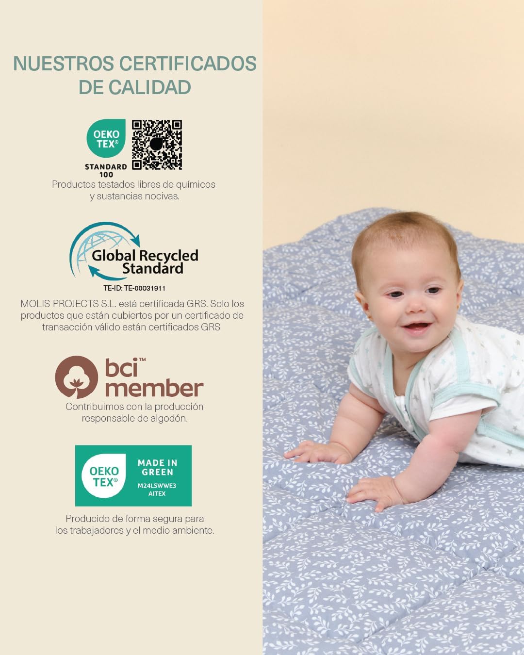 molis&co. Alfombra de Gateo para bebé. Alfombra Infantil 100x100cm plegable, portátil, Tapete de suelo para niños pequeños y