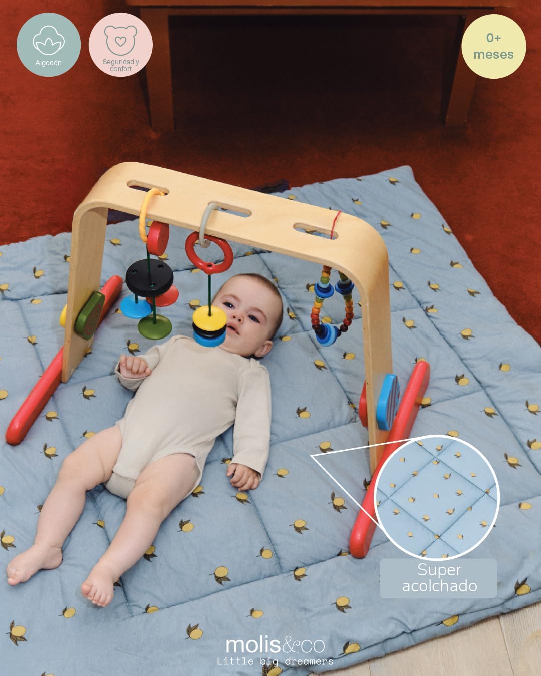 molis&co. Alfombra de Gateo para bebé. Alfombra Infantil 100x100cm plegable, portátil, Tapete de suelo para niños pequeños y