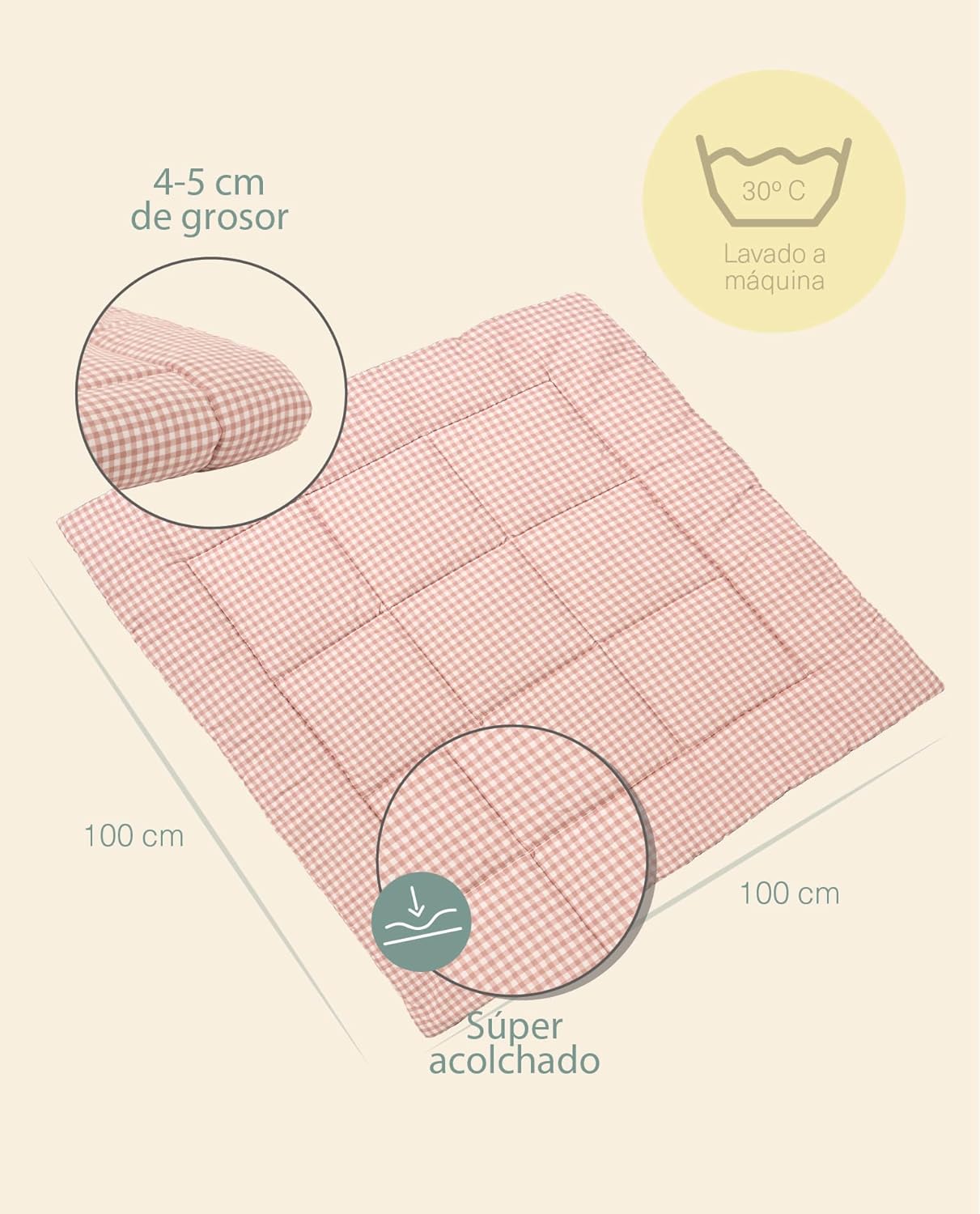molis&co. Alfombra de Gateo para bebé. Alfombra Infantil 100x100cm plegable, portátil, Tapete de suelo para niños pequeños y