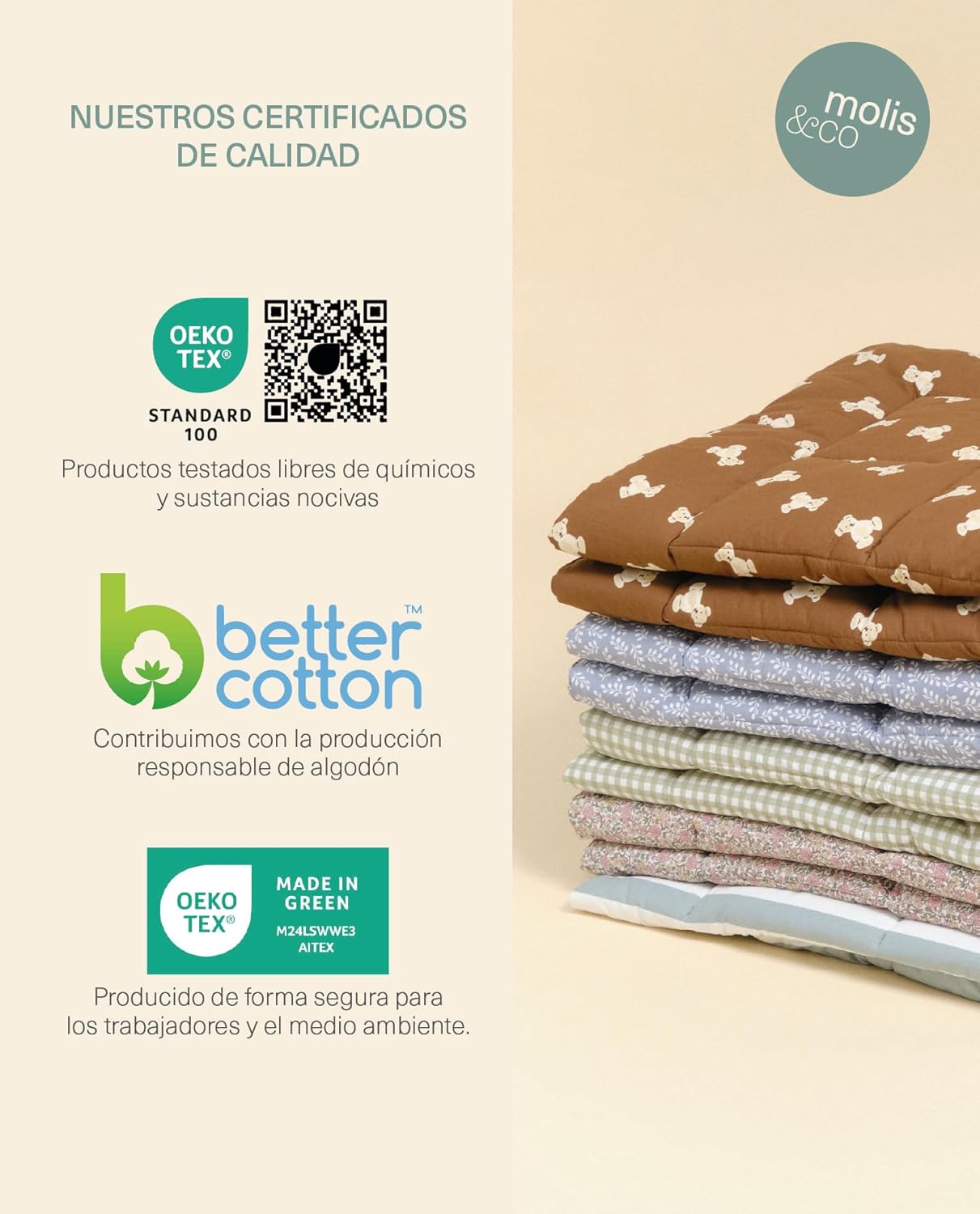 molis&co. Alfombra de Gateo para bebé. Alfombra Infantil 100x100cm plegable, portátil, Tapete de suelo para niños pequeños y