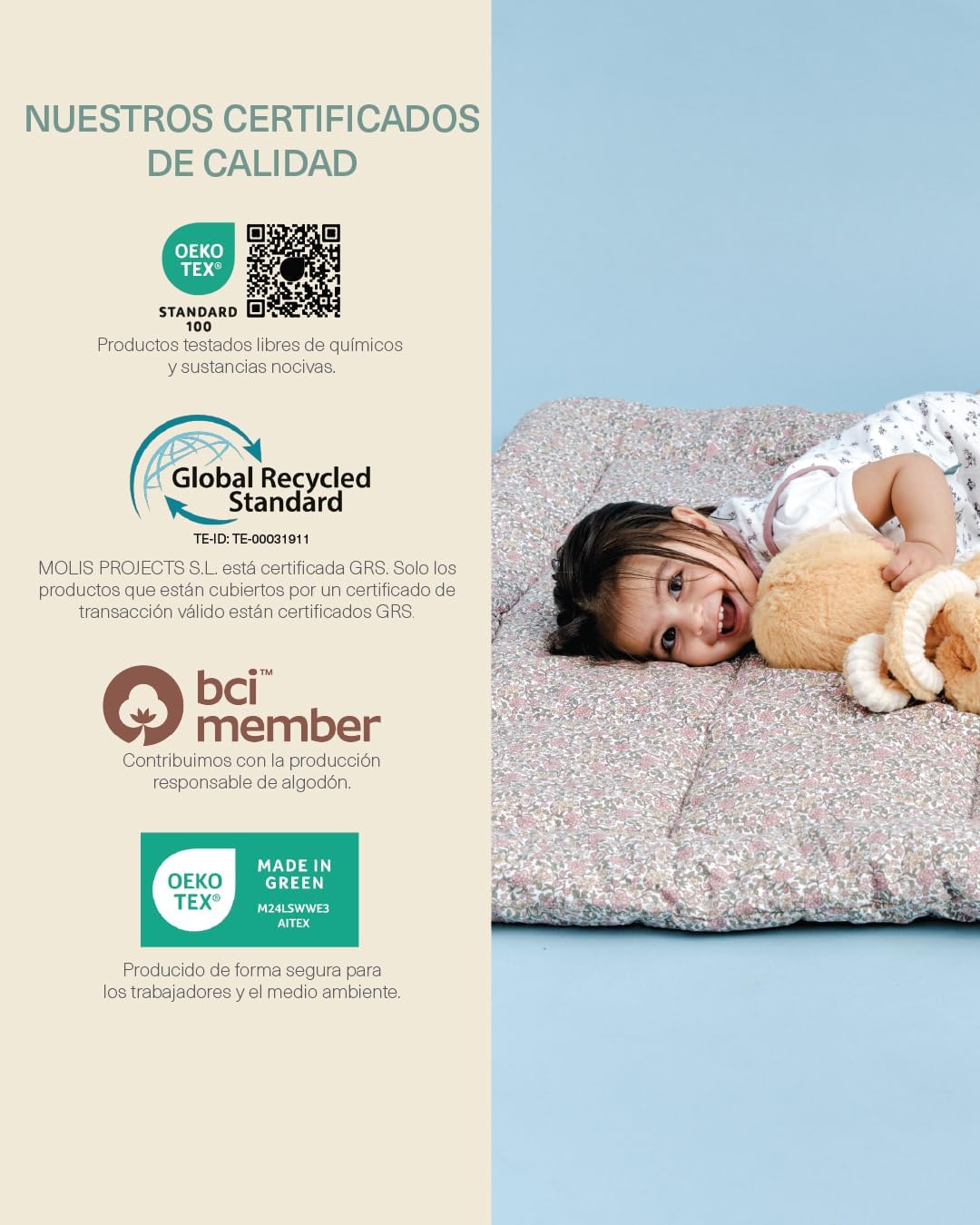 molis&co. Alfombra de Gateo para bebé. Alfombra Infantil 100x100cm plegable, portátil, Tapete de suelo para niños pequeños y