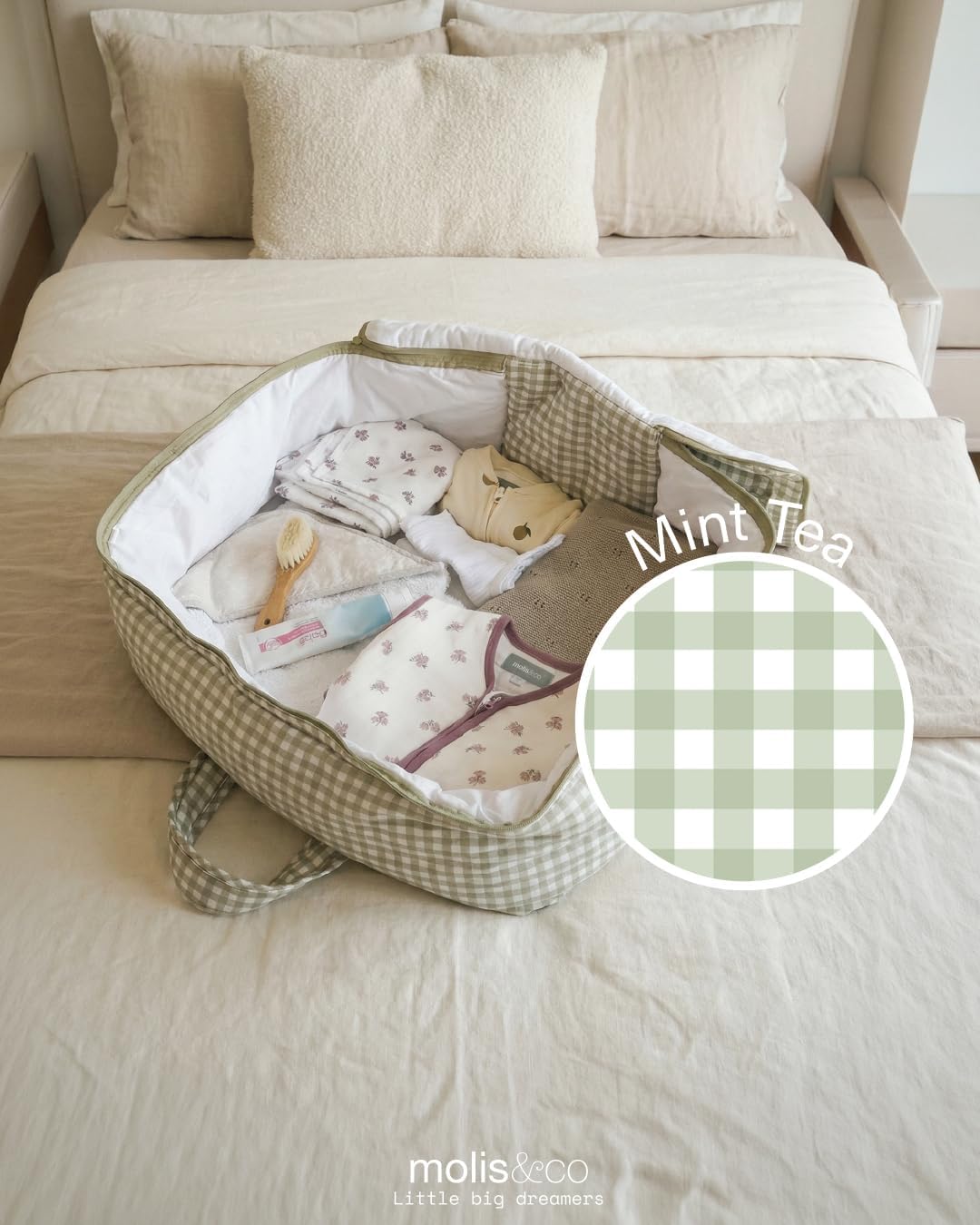 molis&co - Maleta de Viaje Infantil y Bolso Maternidad Hospital - Bolsa Canastilla para Escapadas y Organización - Tejido Sua