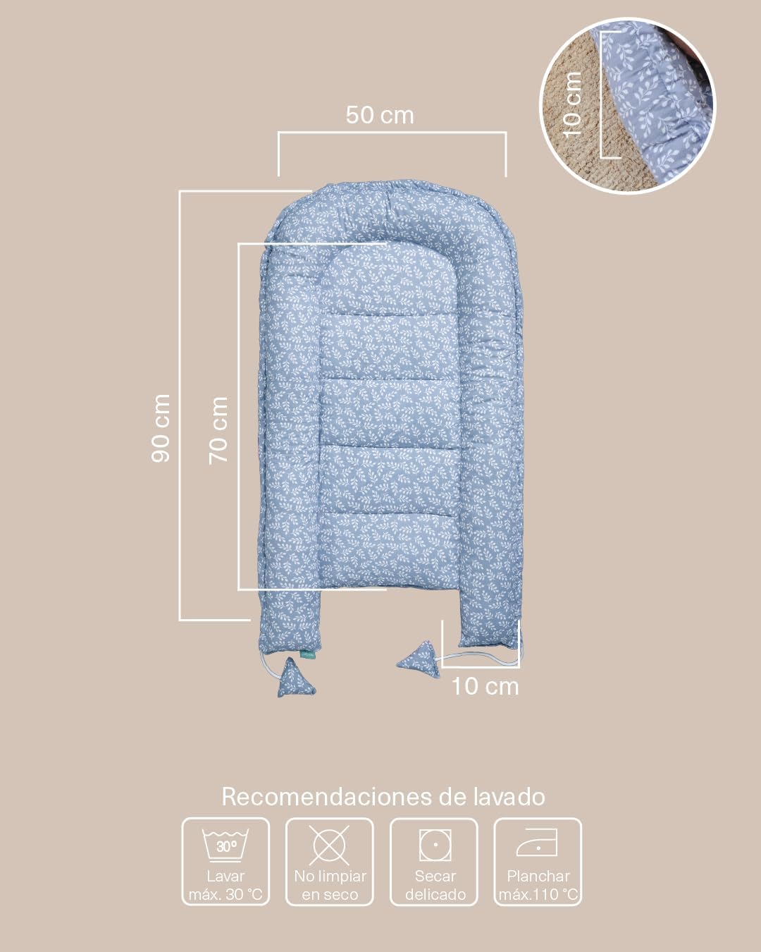 molis&co. Nido de Bebé 90 x 50 cm. Reductor de Cuna o Nido de Colecho para Bebe. Algodón. Cuna Portátil o de Viaje para recié