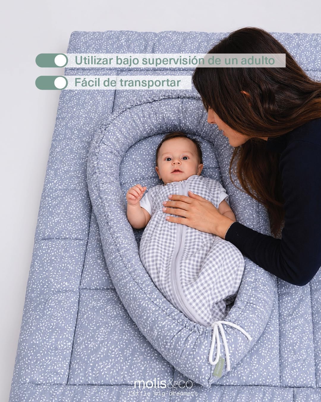 molis&co. Nido de Bebé 90 x 50 cm. Reductor de Cuna o Nido de Colecho para Bebe. Algodón. Cuna Portátil o de Viaje para recié