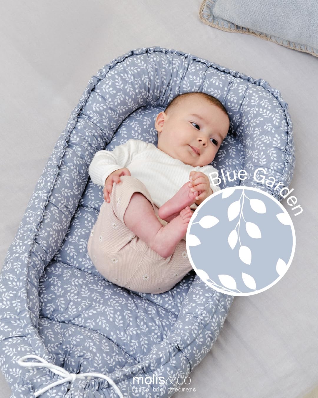 molis&co. Nido de Bebé 90 x 50 cm. Reductor de Cuna o Nido de Colecho para Bebe. Algodón. Cuna Portátil o de Viaje para recié