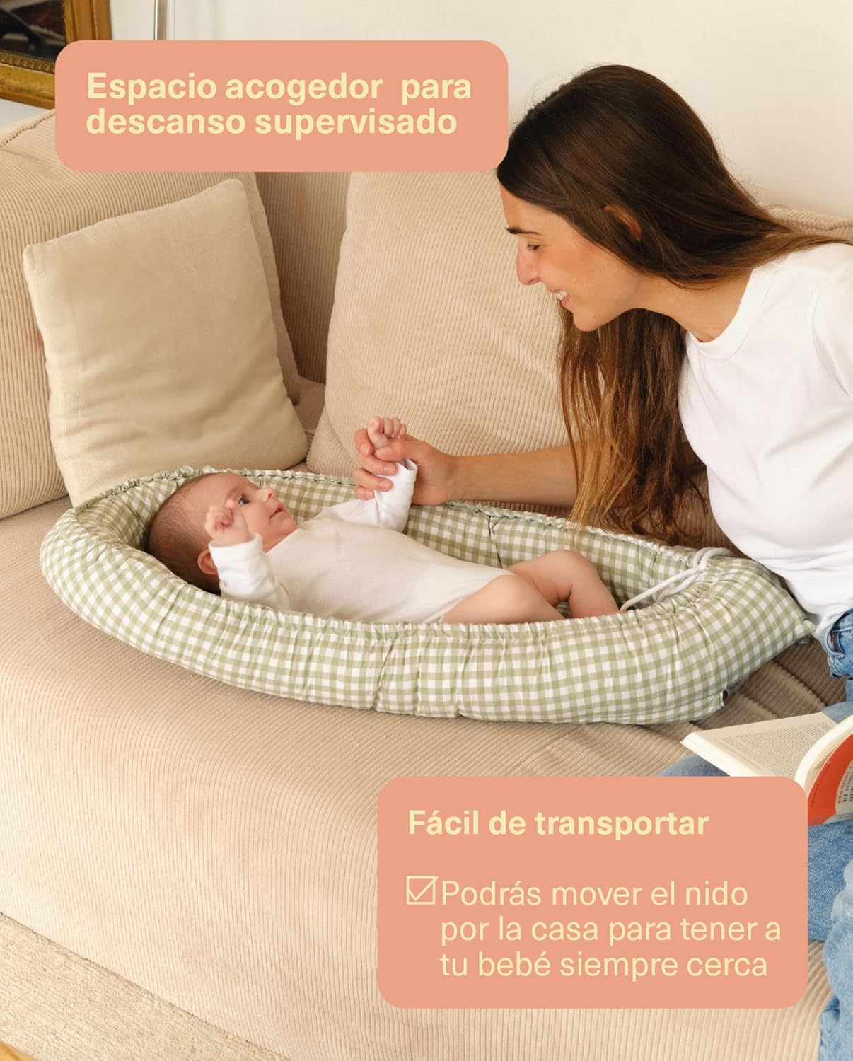 molis&co. Nido de Bebé 90 x 50 cm. Reductor de Cuna o Nido de Colecho para Bebe. Algodón. Cuna Portátil o de Viaje para recié