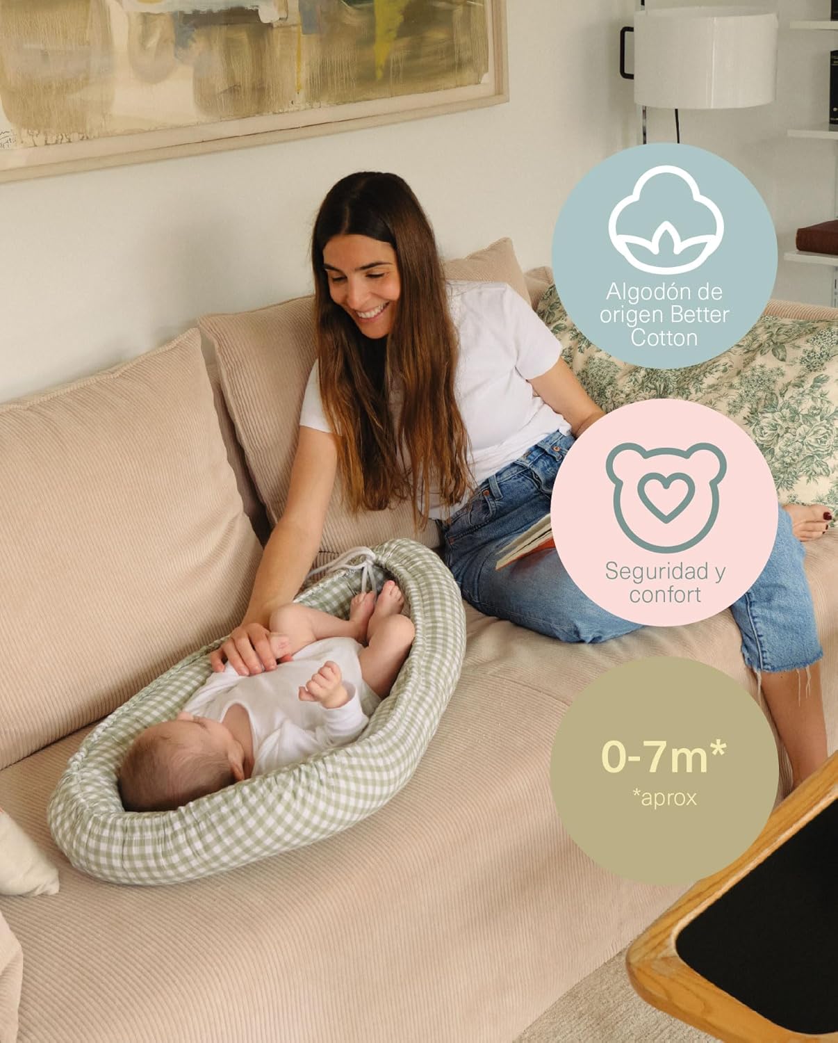 molis&co. Nido de Bebé 90 x 50 cm. Reductor de Cuna o Nido de Colecho para Bebe. Algodón. Cuna Portátil o de Viaje para recié