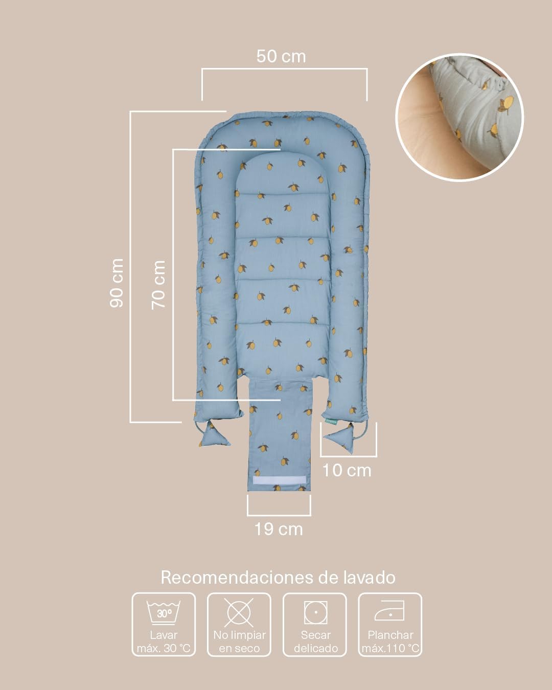 molis&co. Nido de Bebé 90 x 50 cm. Reductor de Cuna o Nido de Colecho para Bebe. Algodón. Cuna Portátil o de Viaje para recié