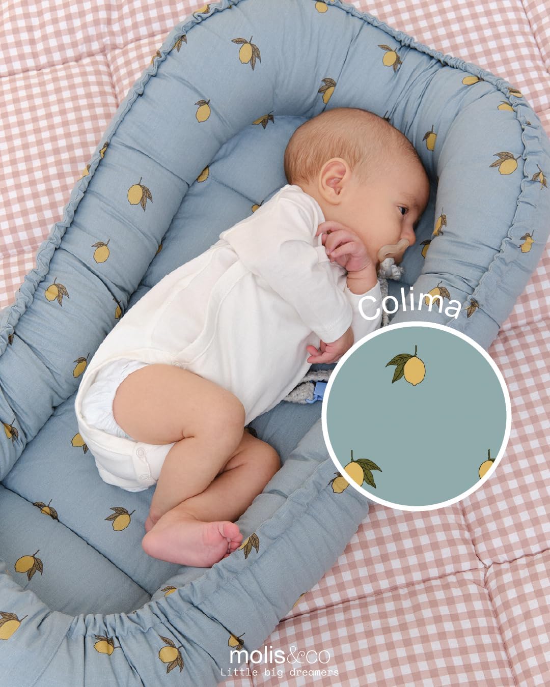molis&co. Nido de Bebé 90 x 50 cm. Reductor de Cuna o Nido de Colecho para Bebe. Algodón. Cuna Portátil o de Viaje para recié