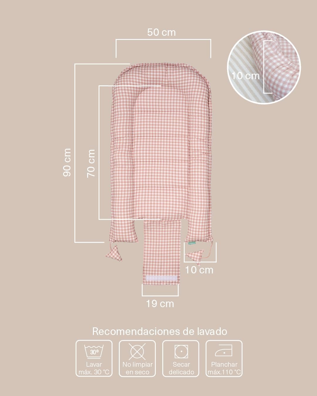 molis&co. Nido de Bebé 90 x 50 cm. Reductor de Cuna o Nido de Colecho para Bebe. Algodón. Cuna Portátil o de Viaje para recié