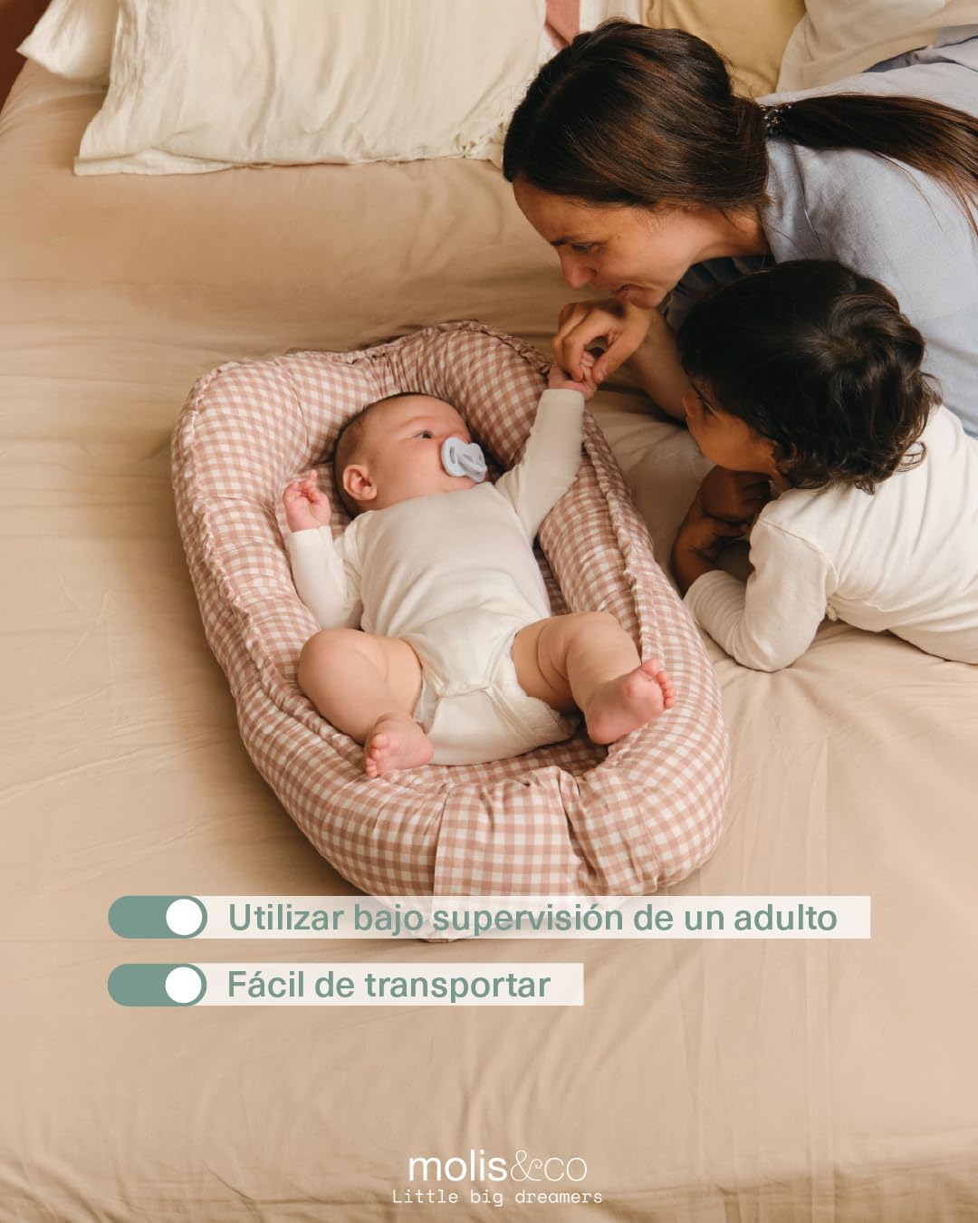 molis&co. Nido de Bebé 90 x 50 cm. Reductor de Cuna o Nido de Colecho para Bebe. Algodón. Cuna Portátil o de Viaje para recié