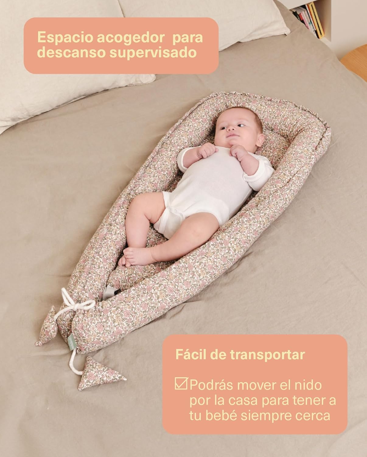 molis&co. Nido de Bebé 90 x 50 cm. Reductor de Cuna o Nido de Colecho para Bebe. Algodón. Cuna Portátil o de Viaje para recié