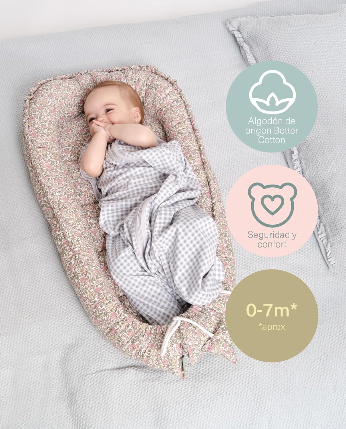 molis&co. Nido de Bebé 90 x 50 cm. Reductor de Cuna o Nido de Colecho para Bebe. Algodón. Cuna Portátil o de Viaje para recié