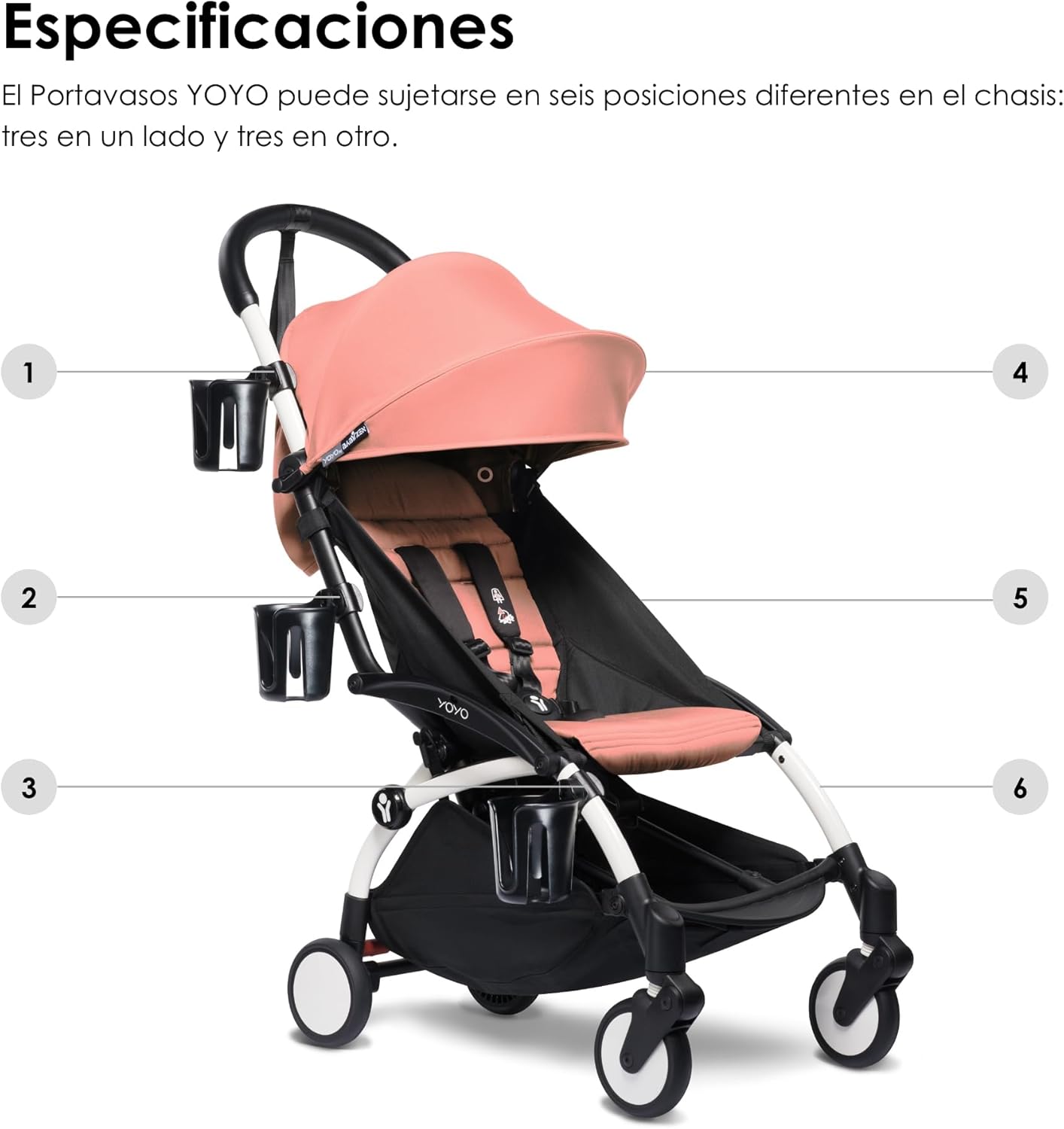 Portavasos BABYZEN YOYO, Negro - Se sujeta a Seis Puntos Diferentes en el Chasis del Cochecito YOYO2 - Adecuado para Padres e
