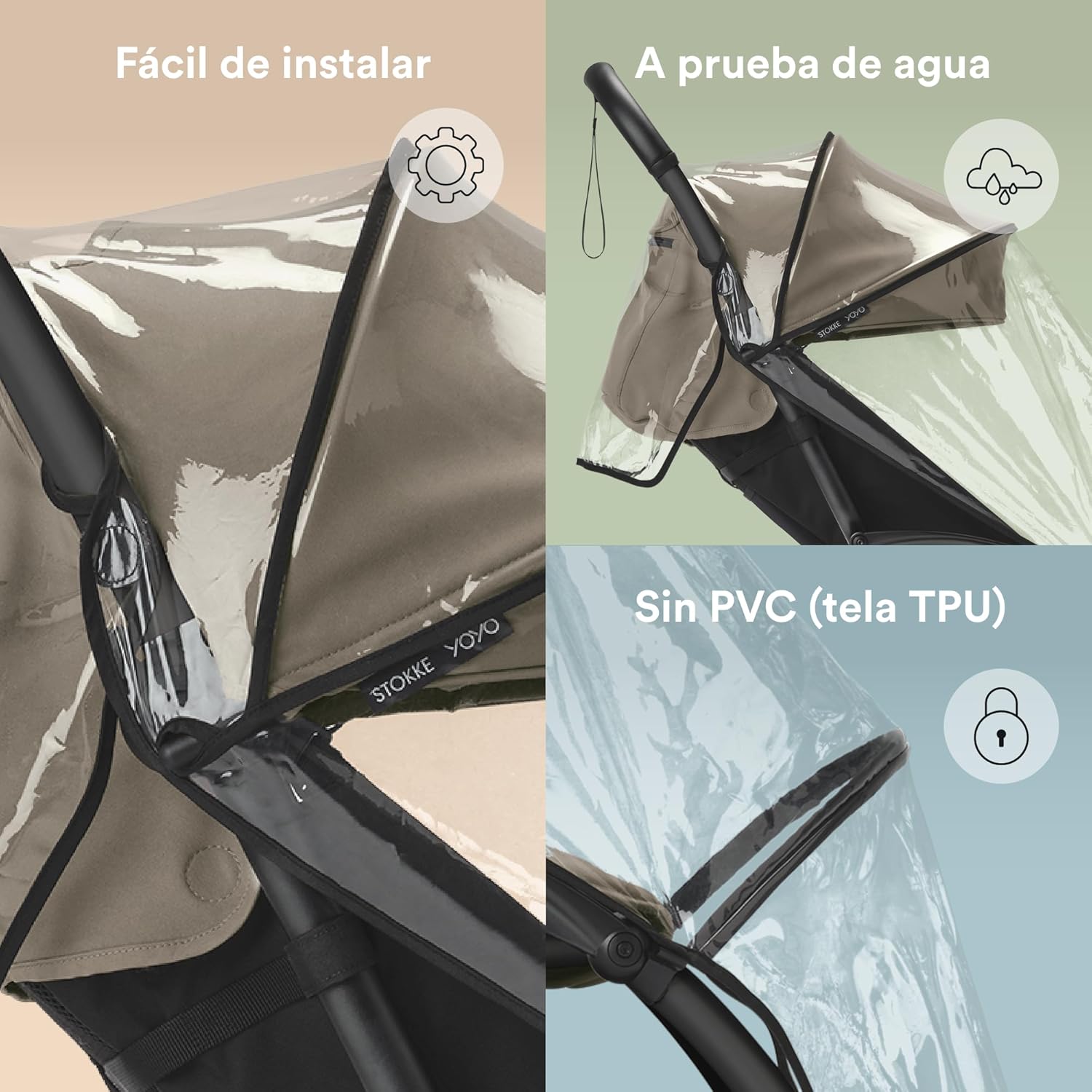 Protector lluvia 6+ para YOYO de Stokke - Diseño hermético con tela sin PVC - Fácil de instalar y guardar en el cochecito YOY
