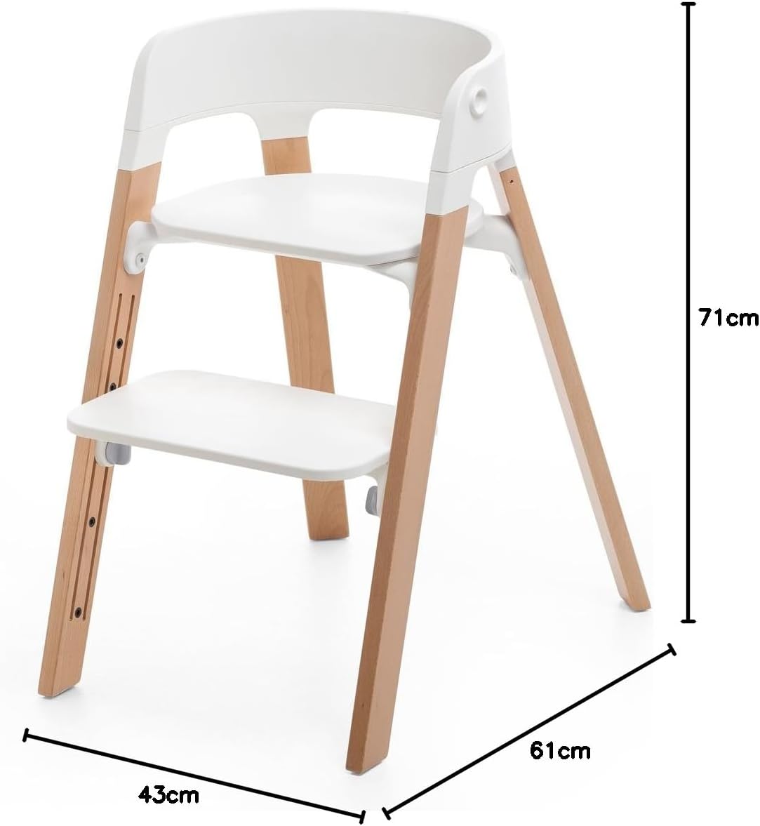 Silla Stokke Steps - Patas Natural y asiento blanco - Sistema de asiento 5 en 1 - De recién nacido hasta toda la infancia o l
