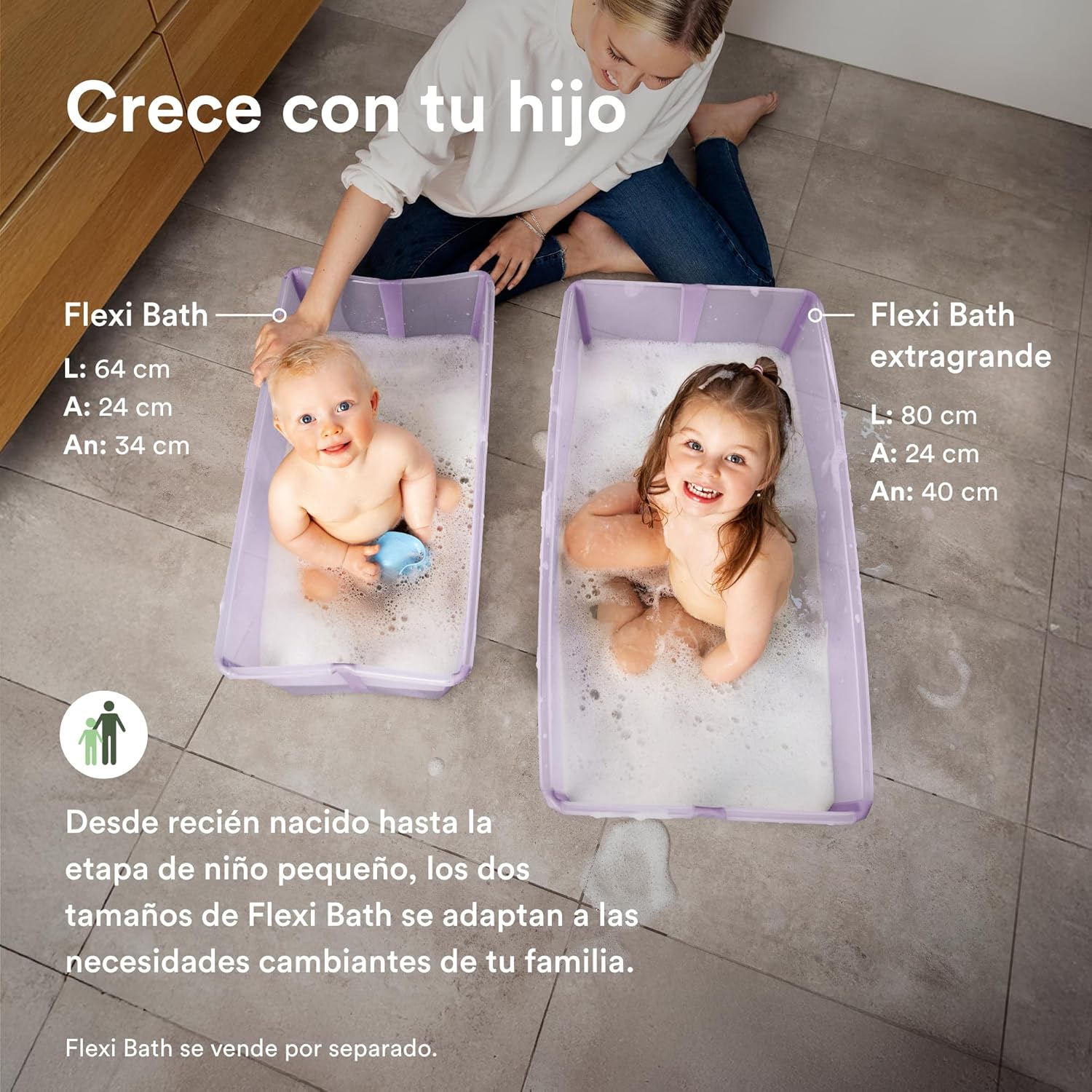 Stokke Flexi Bath X-Large, Lavender - Bañera plegable para bebé - Ligera, duradera y fácil de guardar - Práctica para usar en