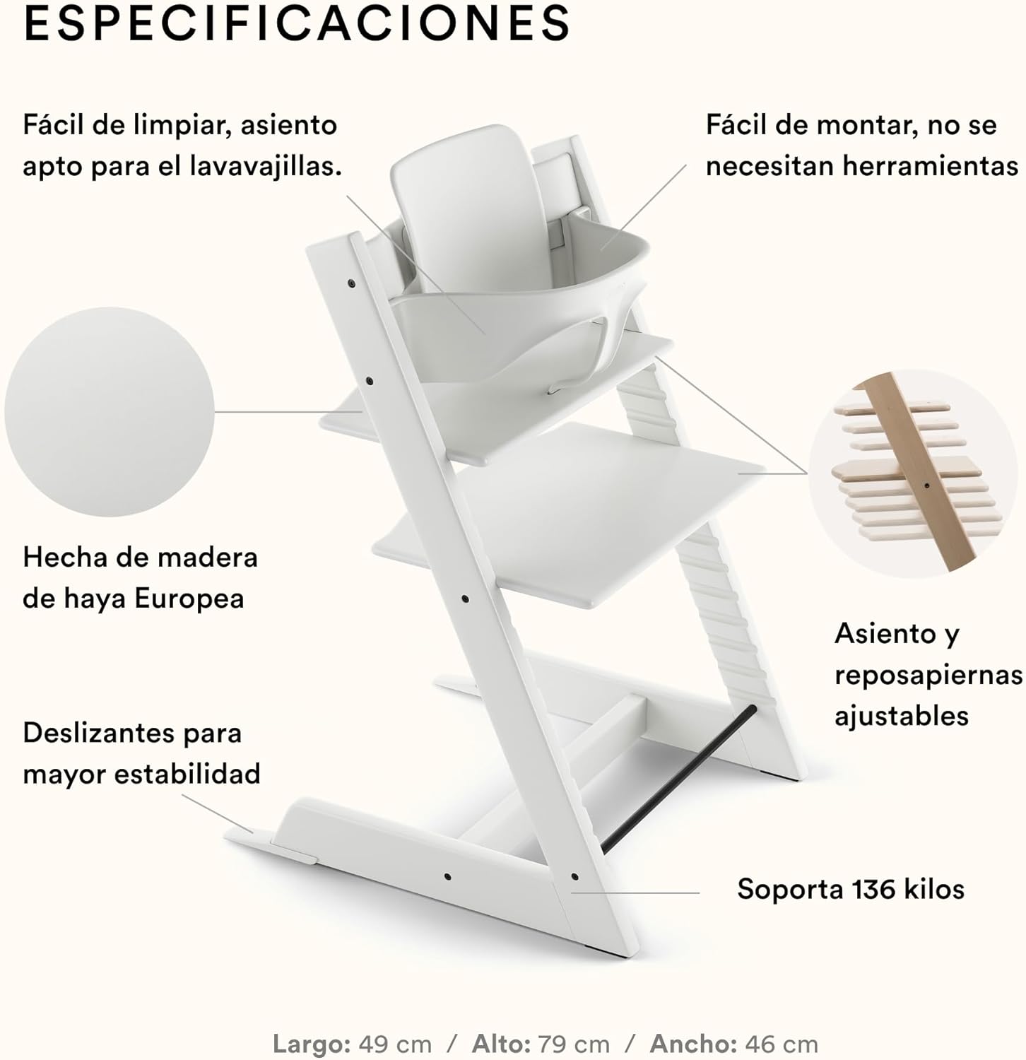 Trona Tripp Trapp de Stokke con Baby Set, Blanco - Silla ajustable y evolutiva para niños y adultos - Ergonómica & diseño ate