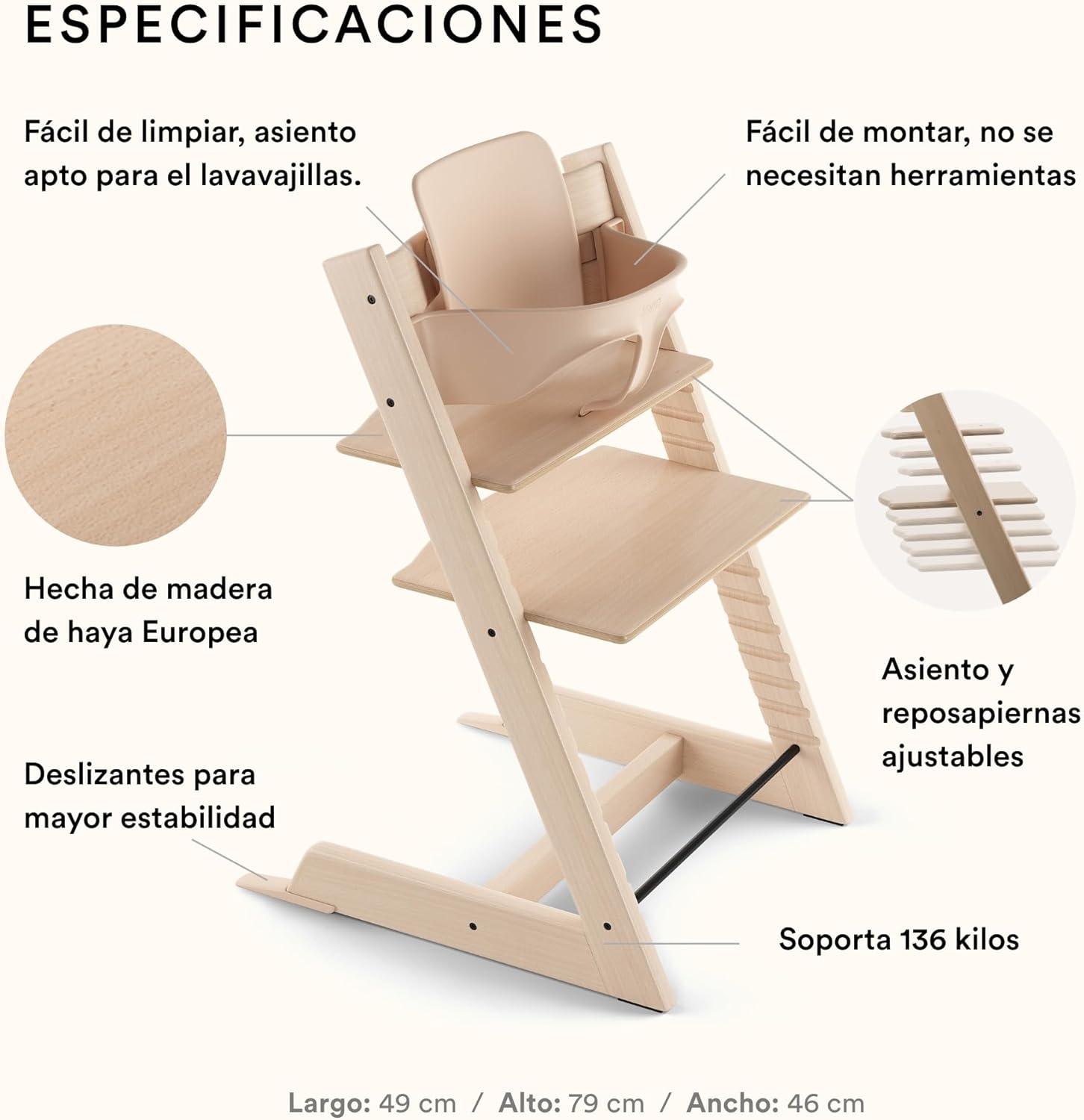 Trona Tripp Trapp de Stokke con Baby Set, Natural - Silla ajustable y evolutiva para niños y adultos - Ergonómica & diseño at