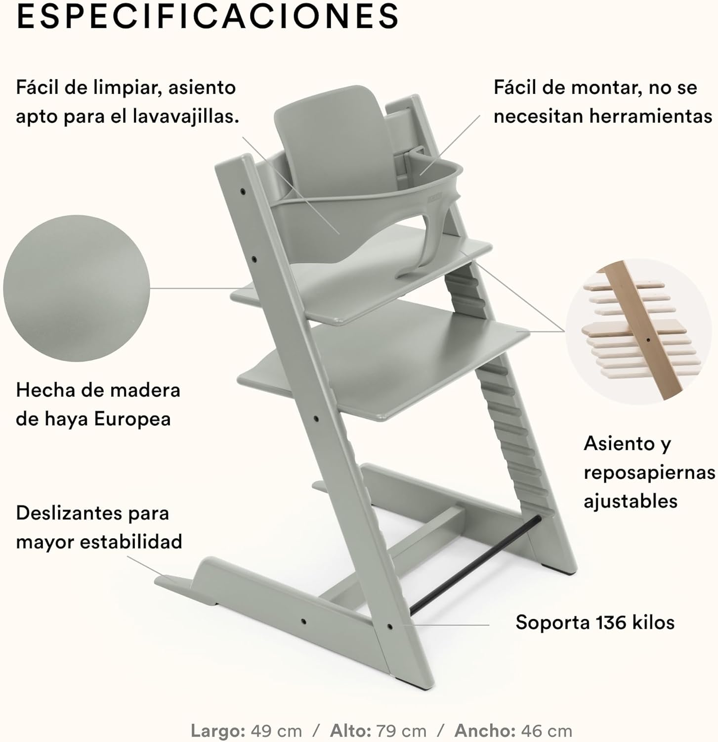 Trona Tripp Trapp de Stokke con Baby Set, Verde Glaciar - Silla ajustable y evolutiva para niños y adultos - Ergonómica & dis