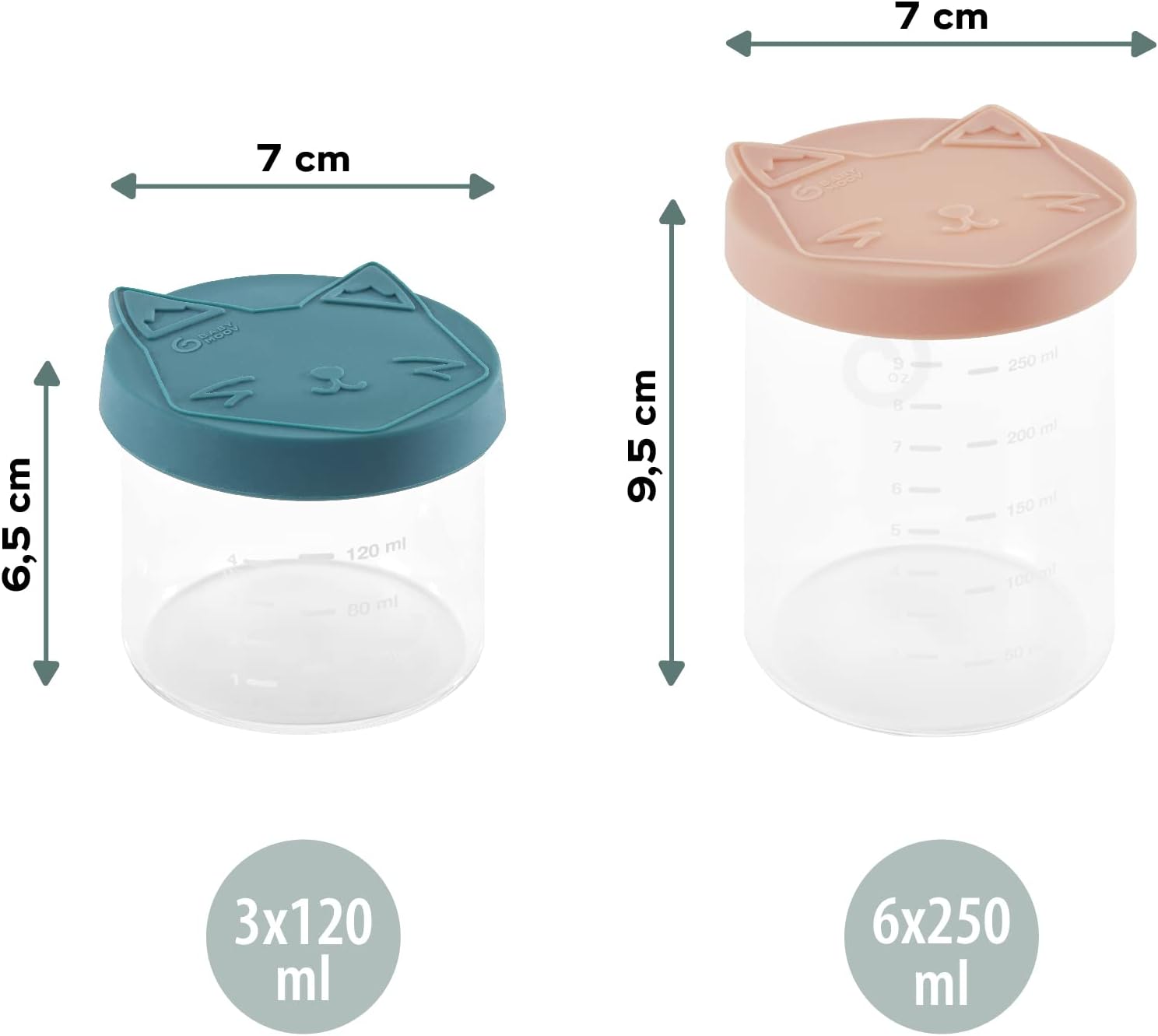 Babymoov ISY BOWLS - 9 botes de conservación de cristal 250ml y 120ml - detalle del producto