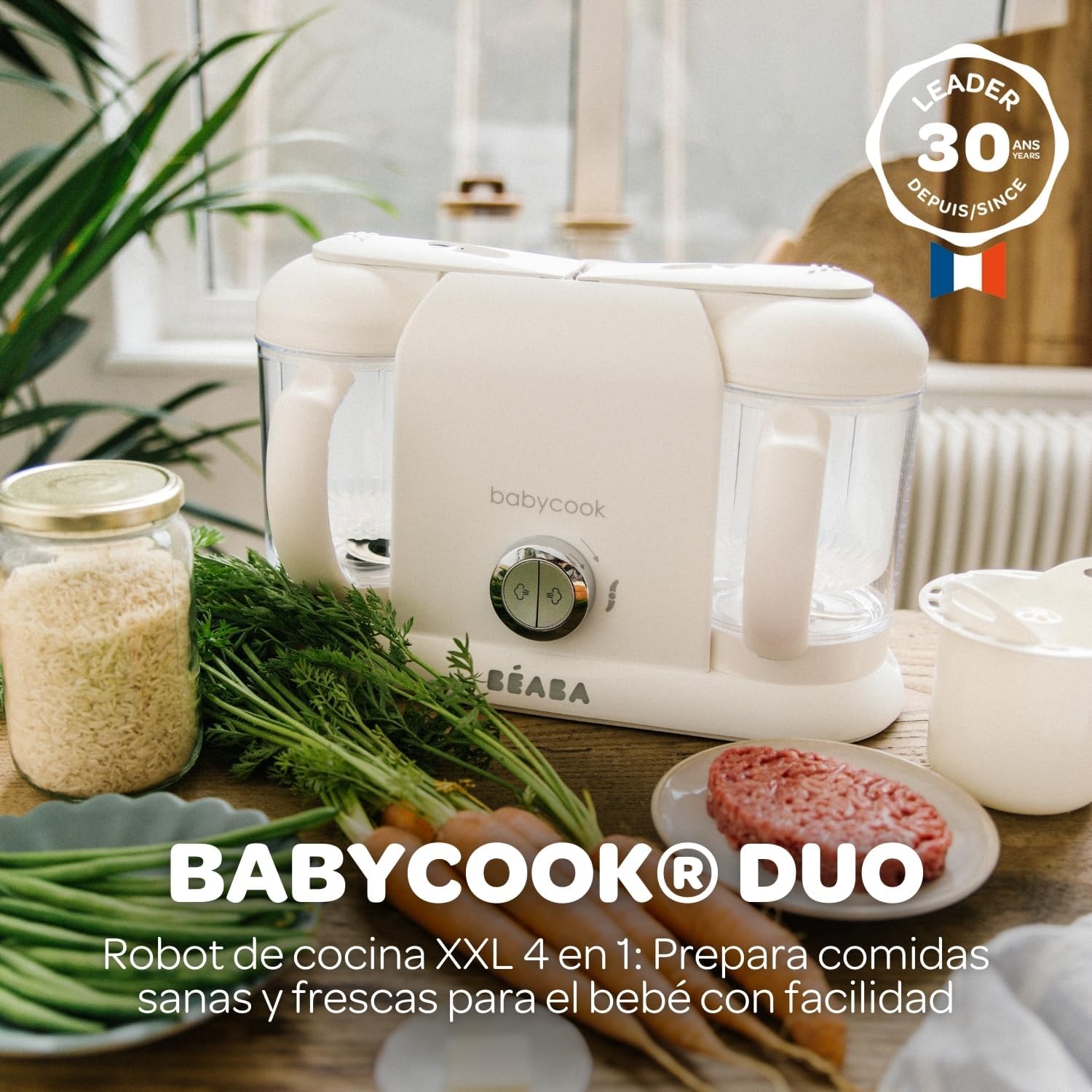 BÉABA Babycook Duo, Robot de cocina infantil 4 en 1, Tritura, cocina y cuece al vapor, Rápido en 15 minutos, Comida casera pa