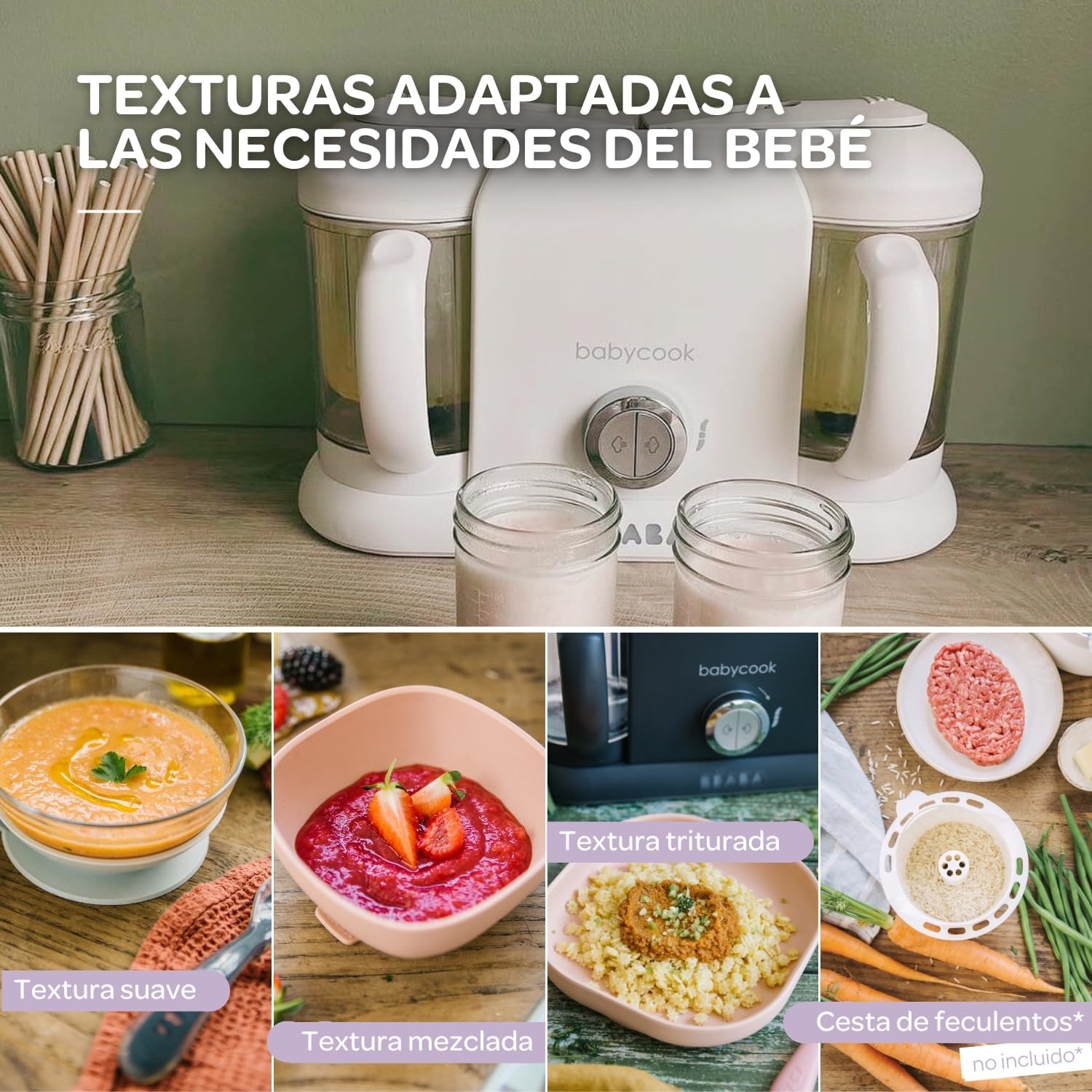 BÉABA Babycook Duo, Robot de cocina infantil 4 en 1, Tritura, cocina y cuece al vapor, Rápido en 15 minutos, Comida casera pa