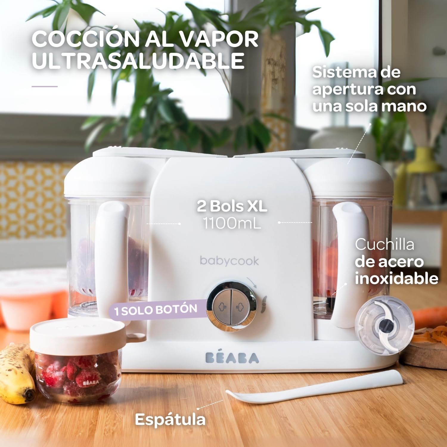 BÉABA Babycook Duo, Robot de cocina infantil 4 en 1, Tritura, cocina y cuece al vapor, Rápido en 15 minutos, Comida casera pa