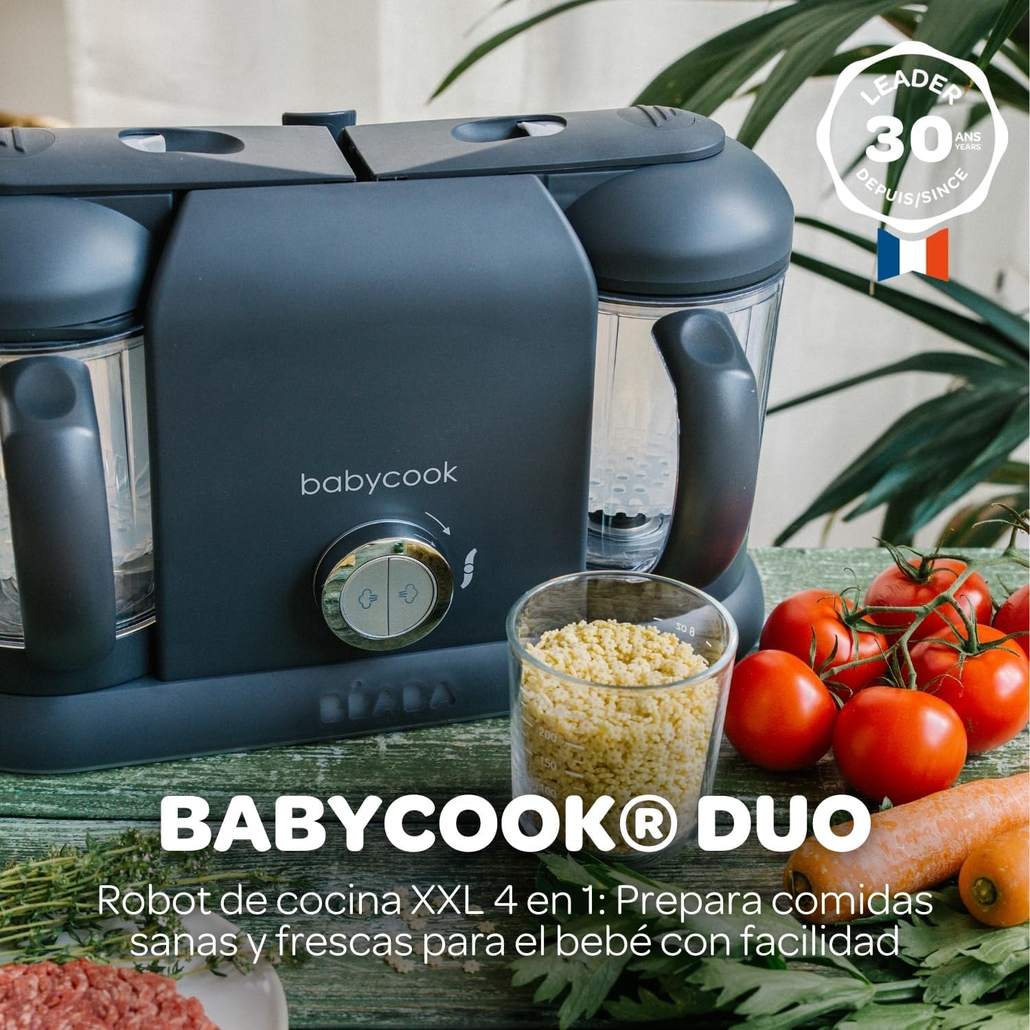 BÉABA Babycook Duo, Robot de cocina infantil 4 en 1, Tritura, cocina y cuece al vapor, Rápido en 15 minutos, Comida casera pa