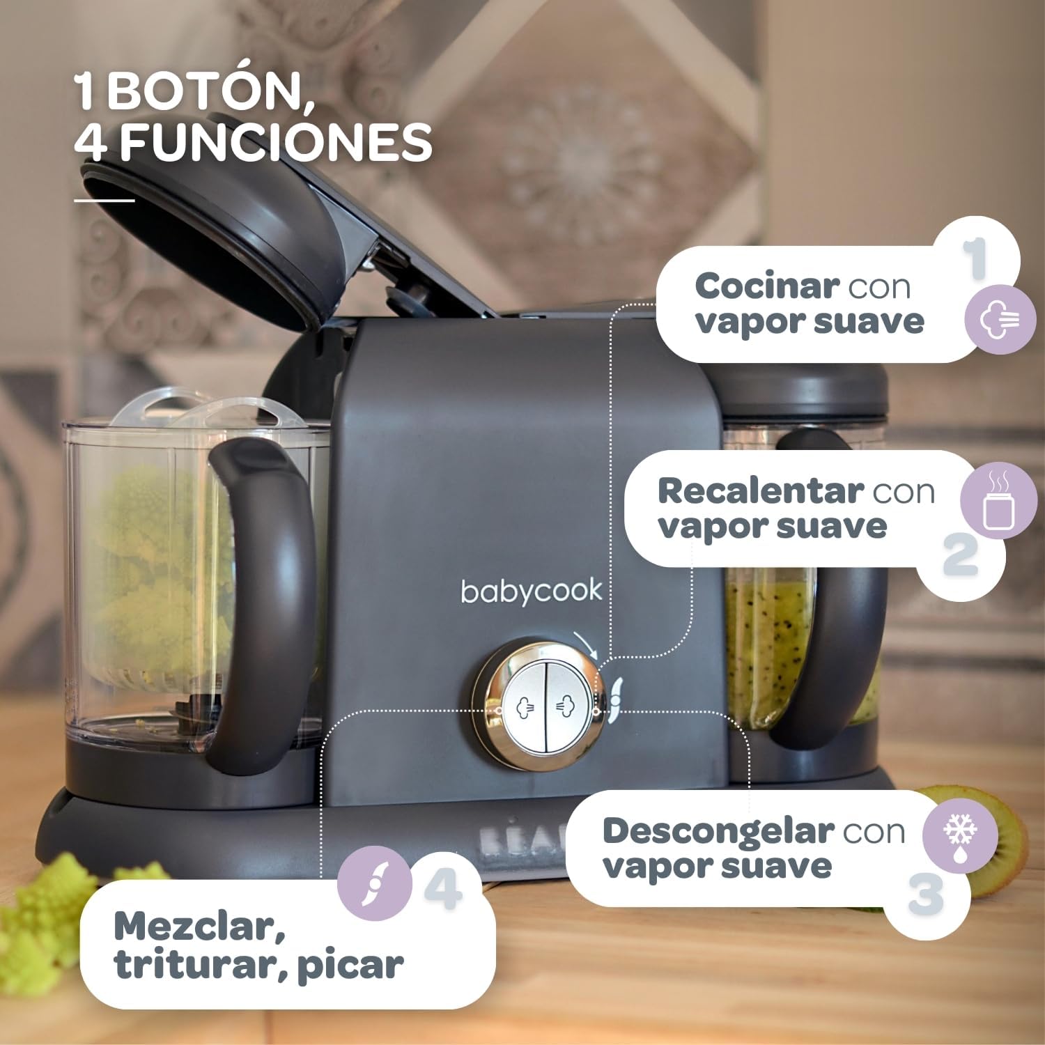BÉABA Babycook Duo, Robot de cocina infantil 4 en 1, Tritura, cocina y cuece al vapor, Rápido en 15 minutos, Comida casera pa