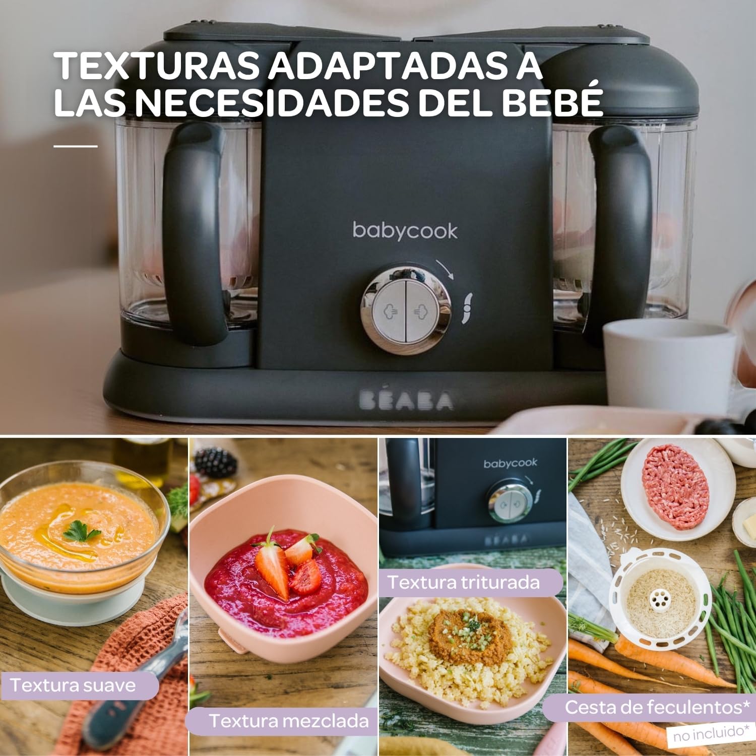 BÉABA Babycook Duo, Robot de cocina infantil 4 en 1, Tritura, cocina y cuece al vapor, Rápido en 15 minutos, Comida casera pa