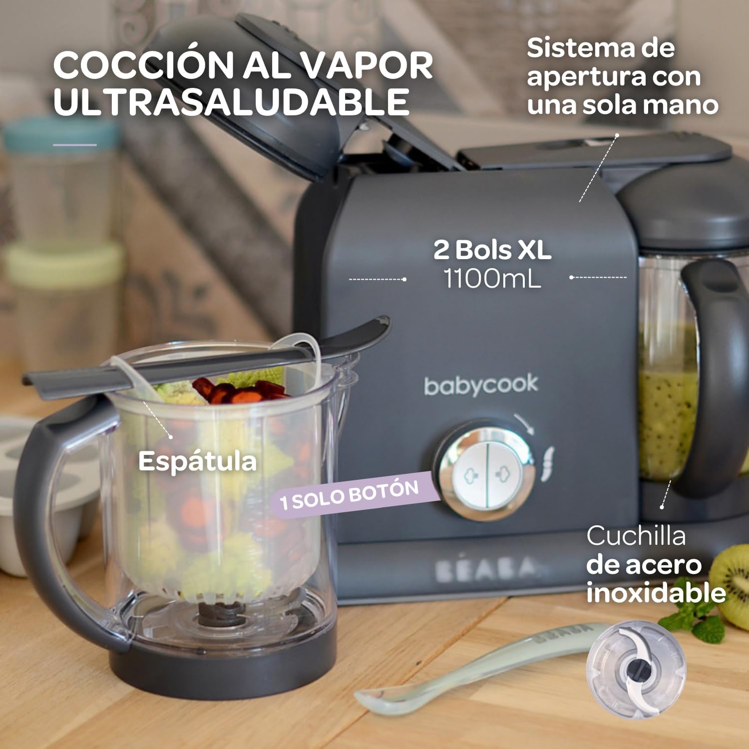 BÉABA Babycook Duo, Robot de cocina infantil 4 en 1, Tritura, cocina y cuece al vapor, Rápido en 15 minutos, Comida casera pa
