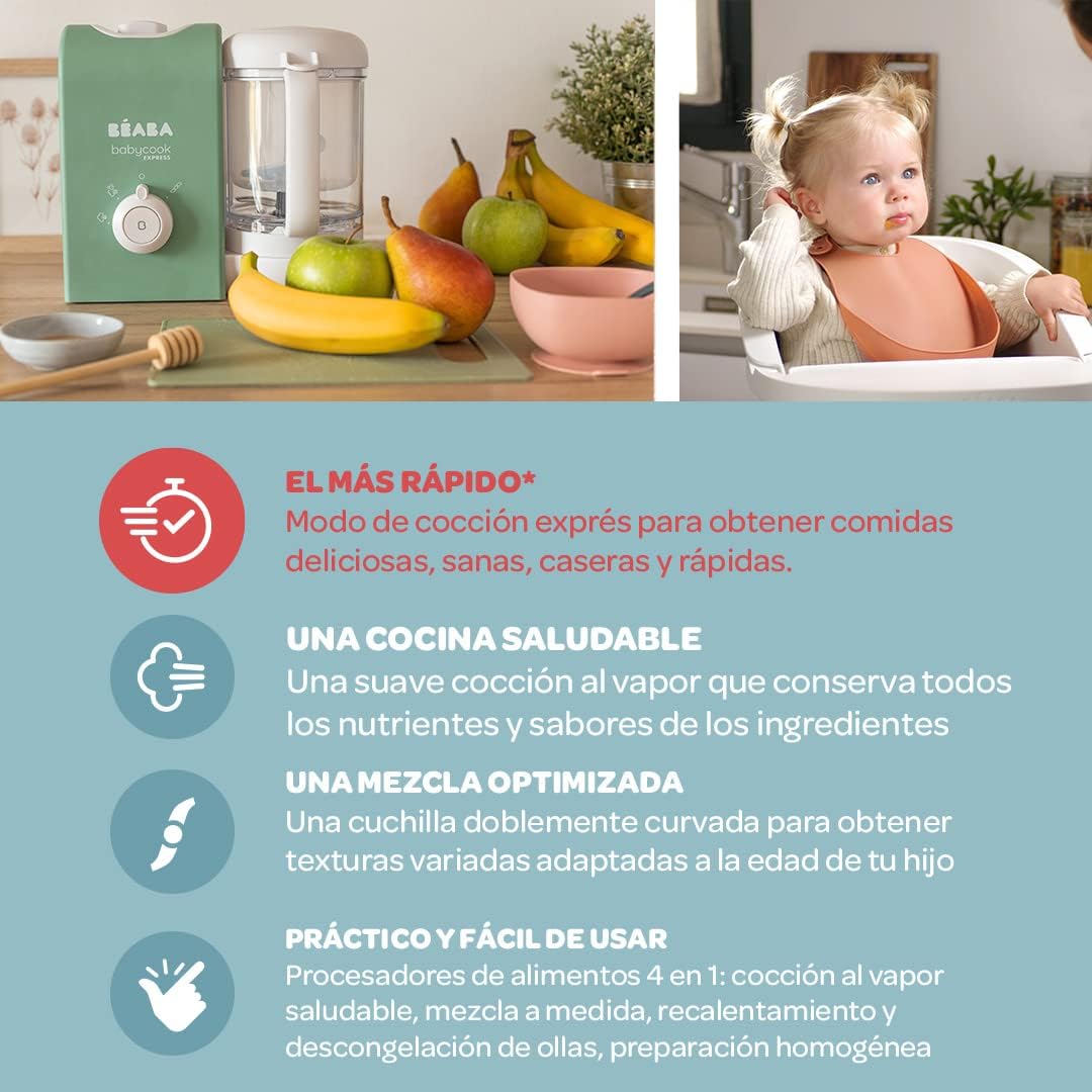 BEABA, Babycook Express, Robot Bebé 4 en 1 Batidora de cocina, cocción Express 15 min, mezcla a medida, cocción al vapor suav