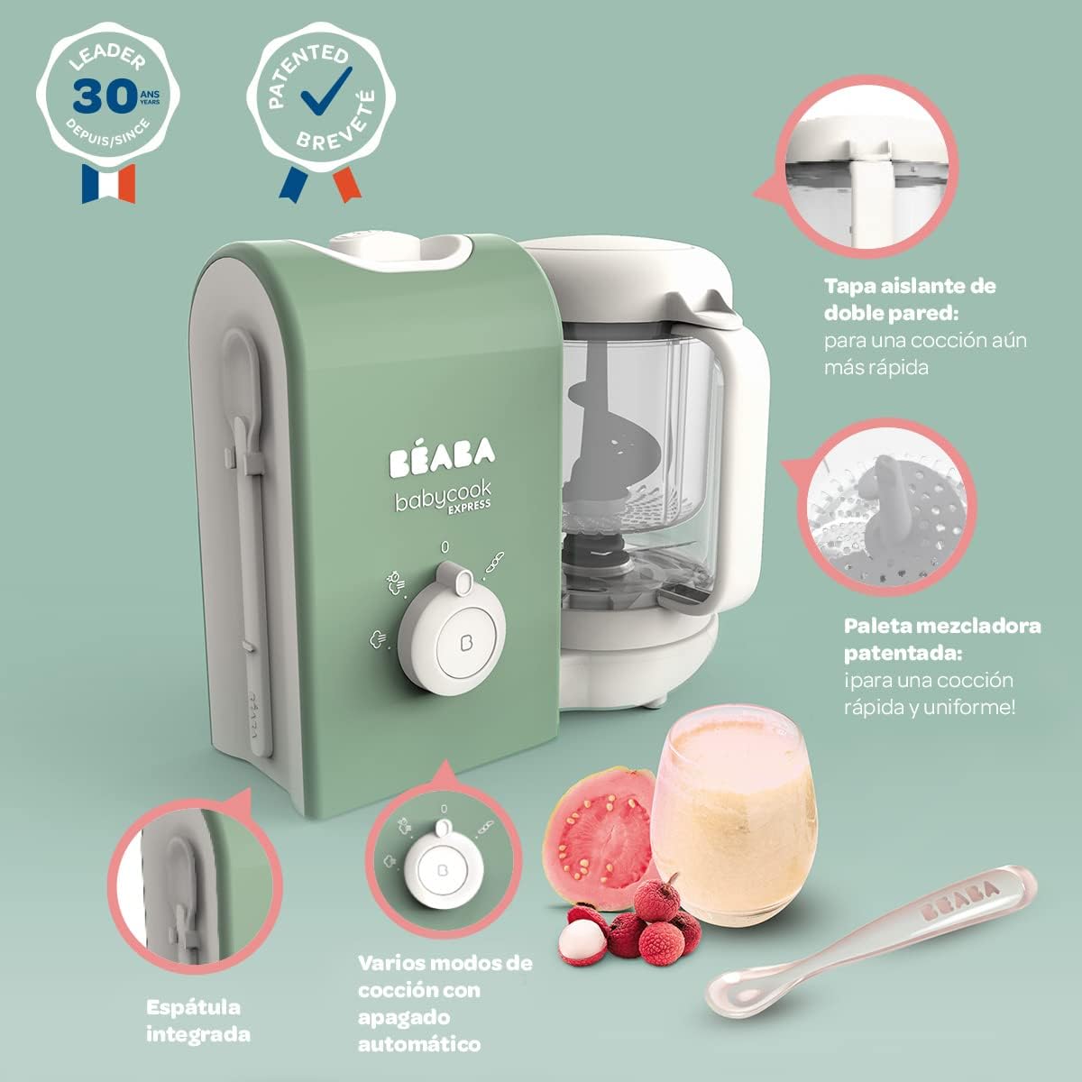BEABA, Babycook Express, Robot Bebé 4 en 1 Batidora de cocina, cocción Express 15 min, mezcla a medida, cocción al vapor suav