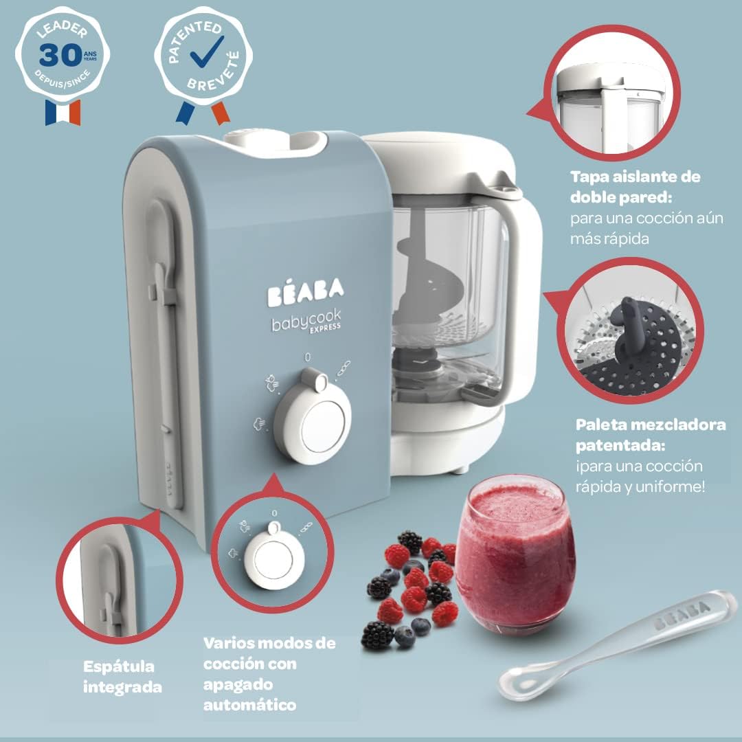 BEABA, Babycook Express, Robot de cocina infantil 4 en 1, Cocción exprés 15min, Mezcla personalizada, Cocción al vapor sana y