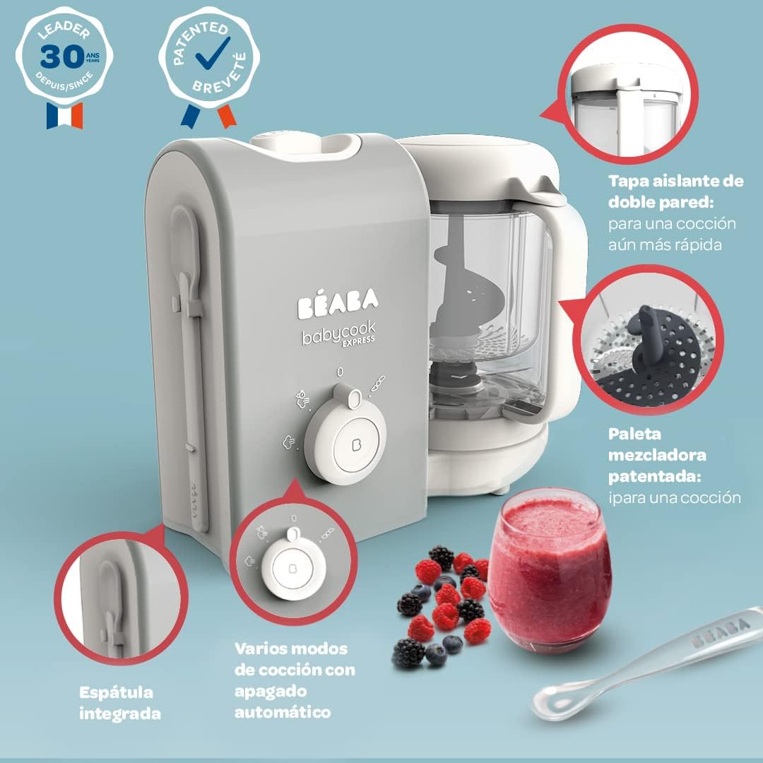 BEABA, Babycook Express, Robot de cocina infantil 4 en 1, Cocción exprés 15min, Mezcla personalizada, Cocción al vapor sana y