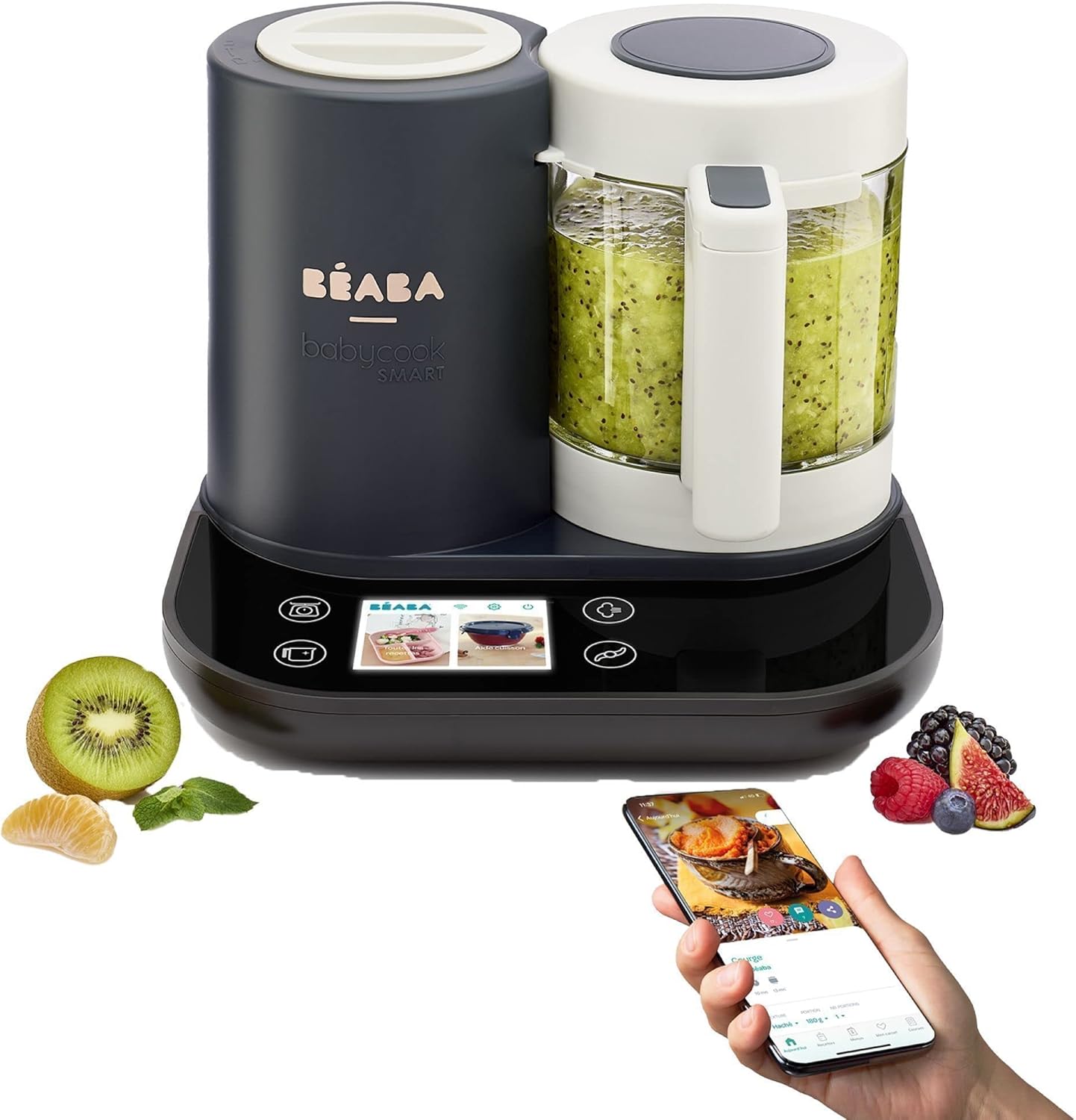 BÉABA Babycook Smart, Robot de Cocina Conectado Bebé, Báscula Integrada, Materiales Sanos, Gran capacidad 2.25L, Cocción Suav