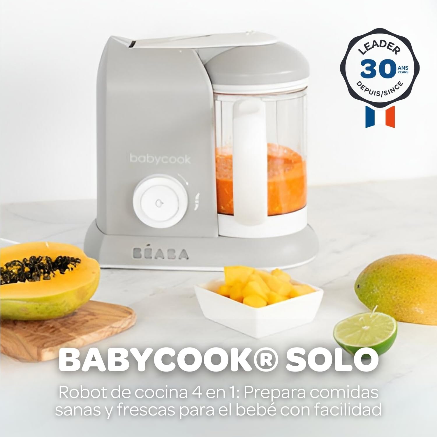 BÉABA Babycook Solo, Robot de cocina infantil 4 en 1, Tritura, cocina y cuece al vapor, Cocción rápida, Comida casera y delic