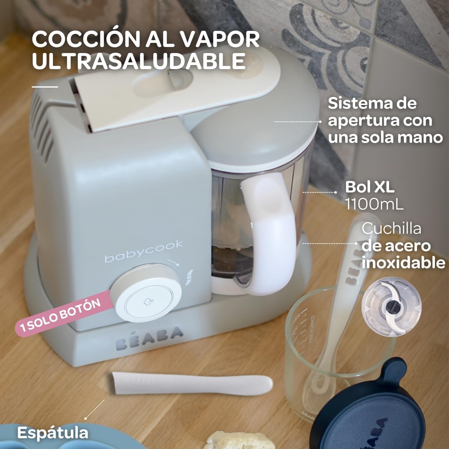 BÉABA Babycook Solo, Robot de cocina infantil 4 en 1, Tritura, cocina y cuece al vapor, Cocción rápida, Comida casera y delic