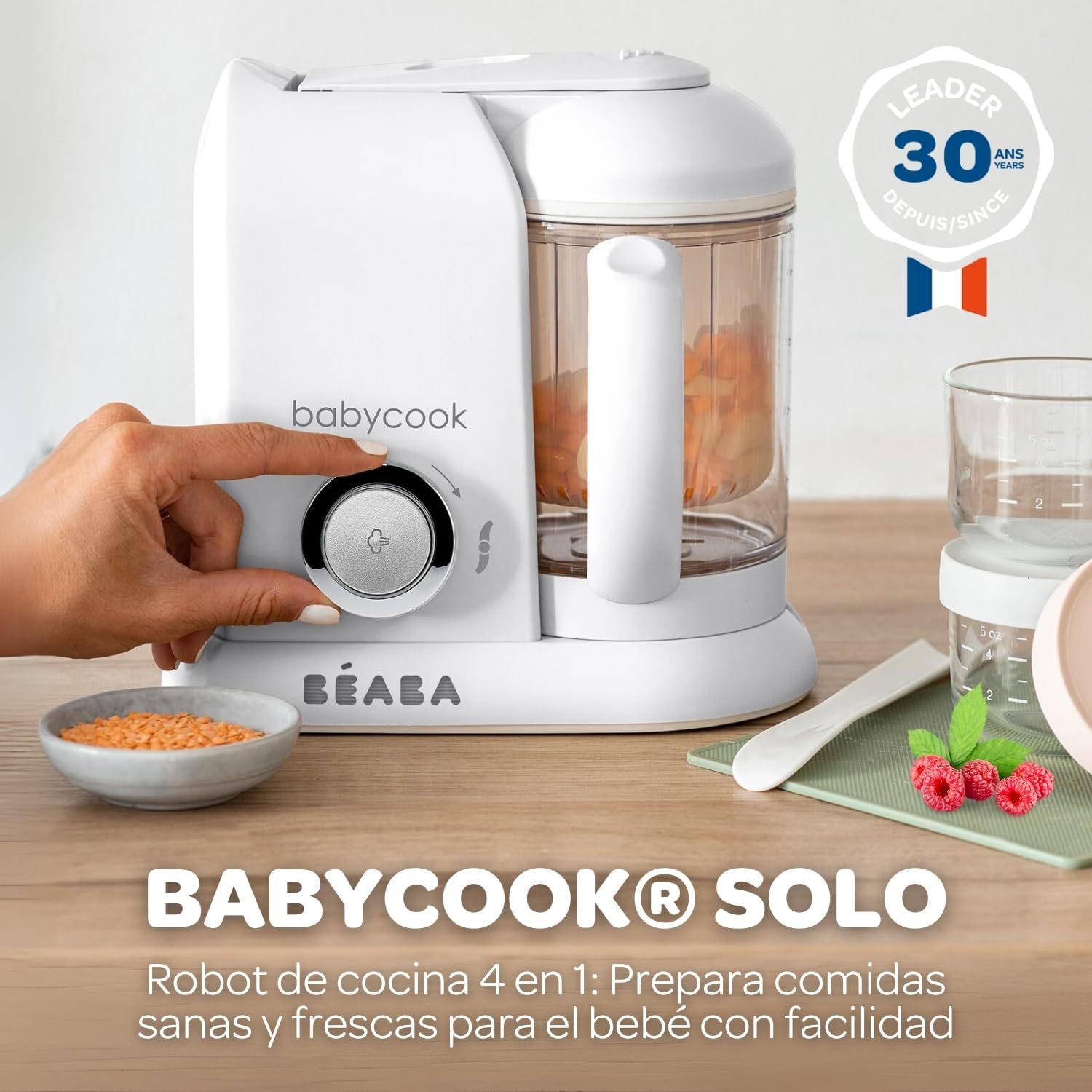 BÉABA Babycook Solo, Robot de cocina infantil 4 en 1, Tritura, Cocina y cuece al Vapor, Cocción rápida, Comida casera y Delic