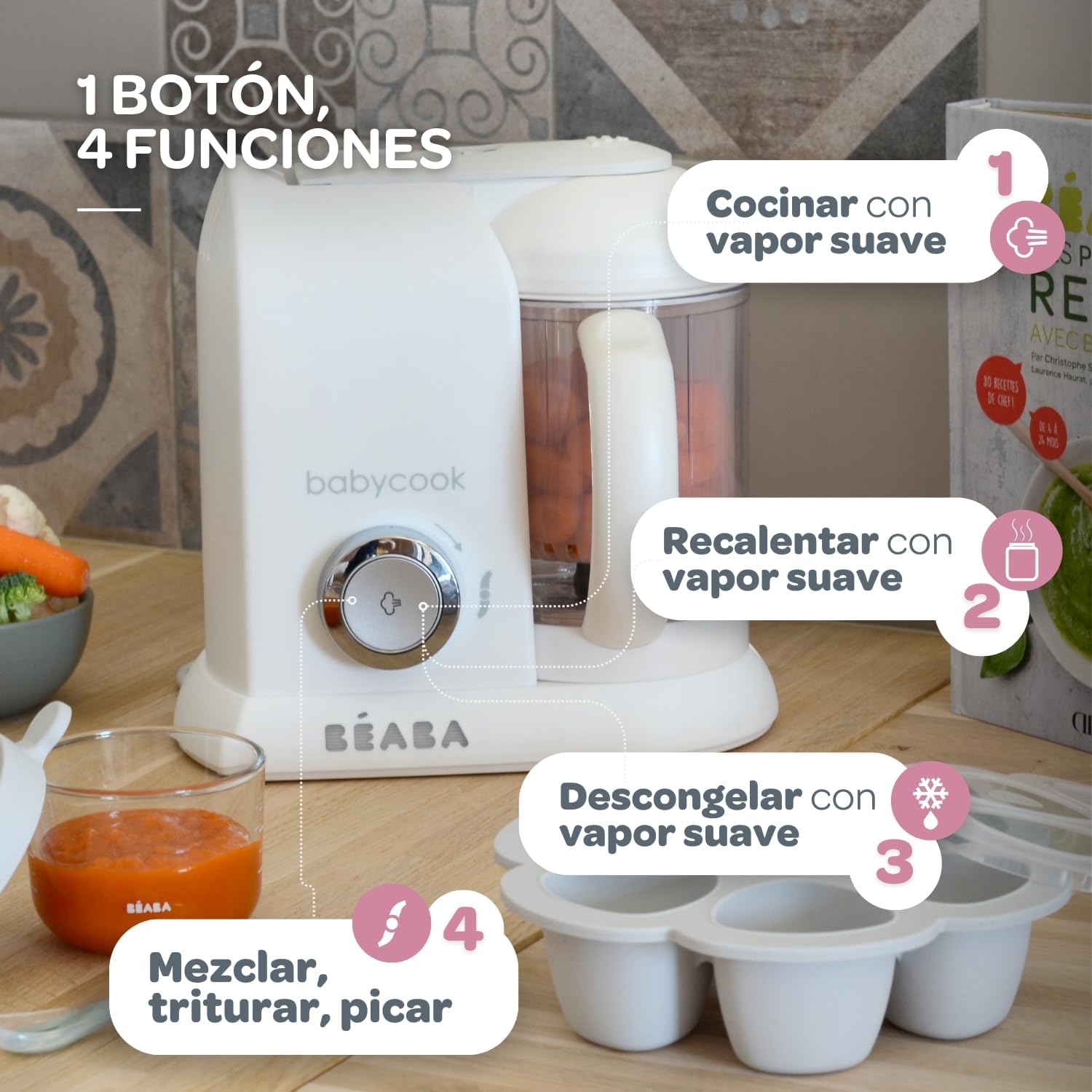 BÉABA Babycook Solo, Robot de cocina infantil 4 en 1, Tritura, Cocina y cuece al Vapor, Cocción rápida, Comida casera y Delic