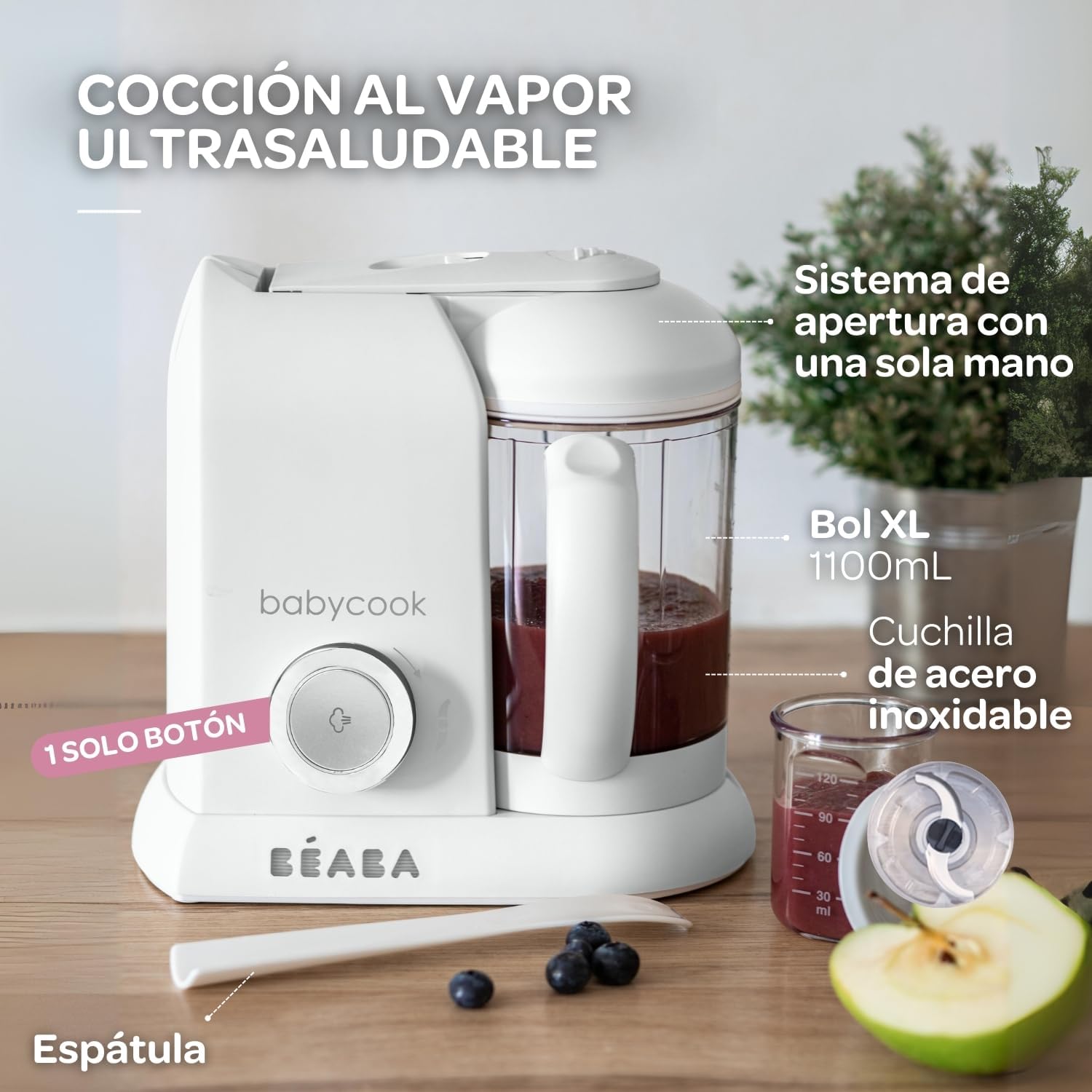 BÉABA Babycook Solo, Robot de cocina infantil 4 en 1, Tritura, Cocina y cuece al Vapor, Cocción rápida, Comida casera y Delic